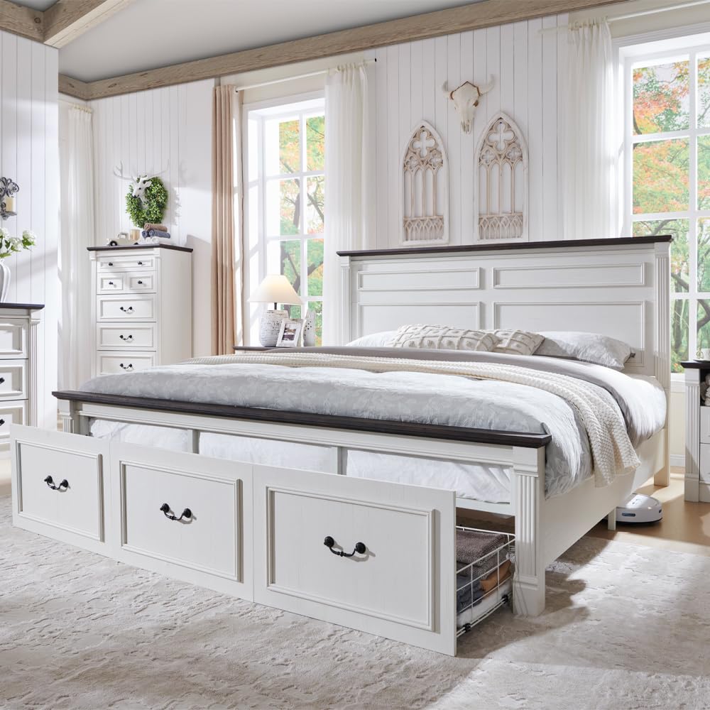 King Size Bed Frame With Storage Drawers - Boerderijstijl Kingsize Bedframe met 51 cm