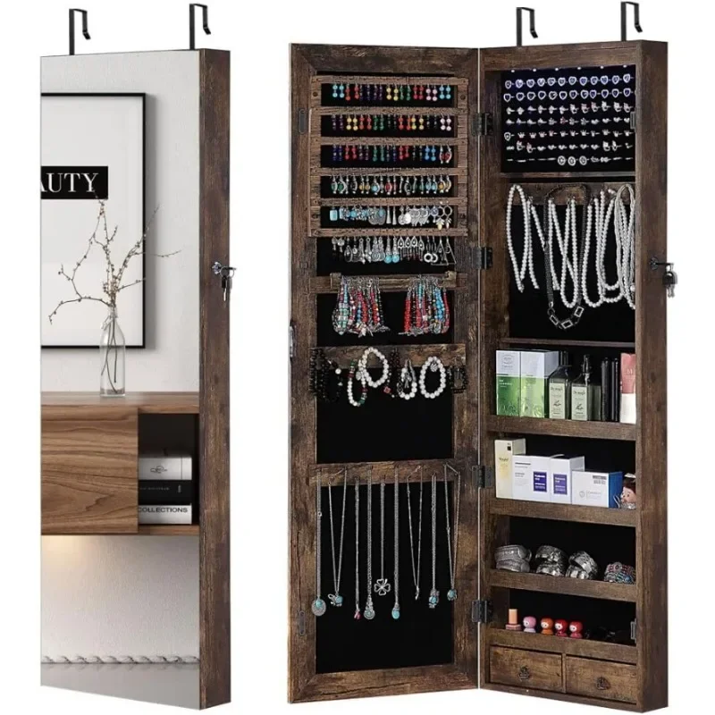 Full Length Mirror Jewelry Armoire - Volledige lengte spiegel sieradenkast, 6 LED's