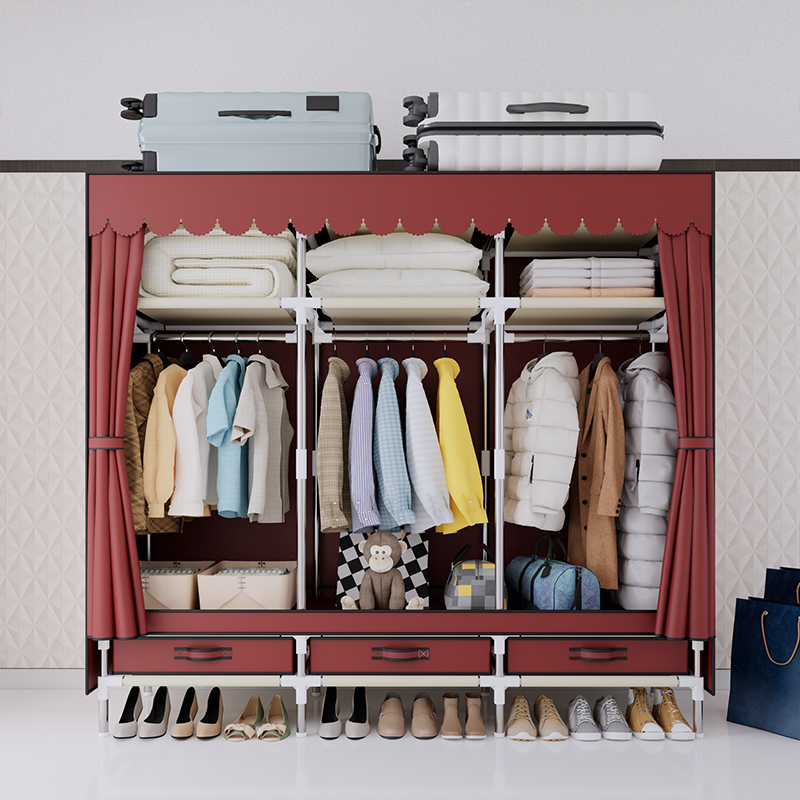 Wardrobe Closet Portable Fabric Cover - Draagbare kledingkast, kledingkast, stalen frame, niet-geweven