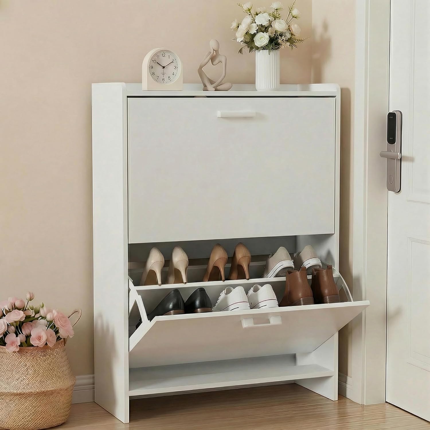 Shoe Rack Cabinet Narrow Entryway - # Smalle schoenenkast met 2 opklapbare