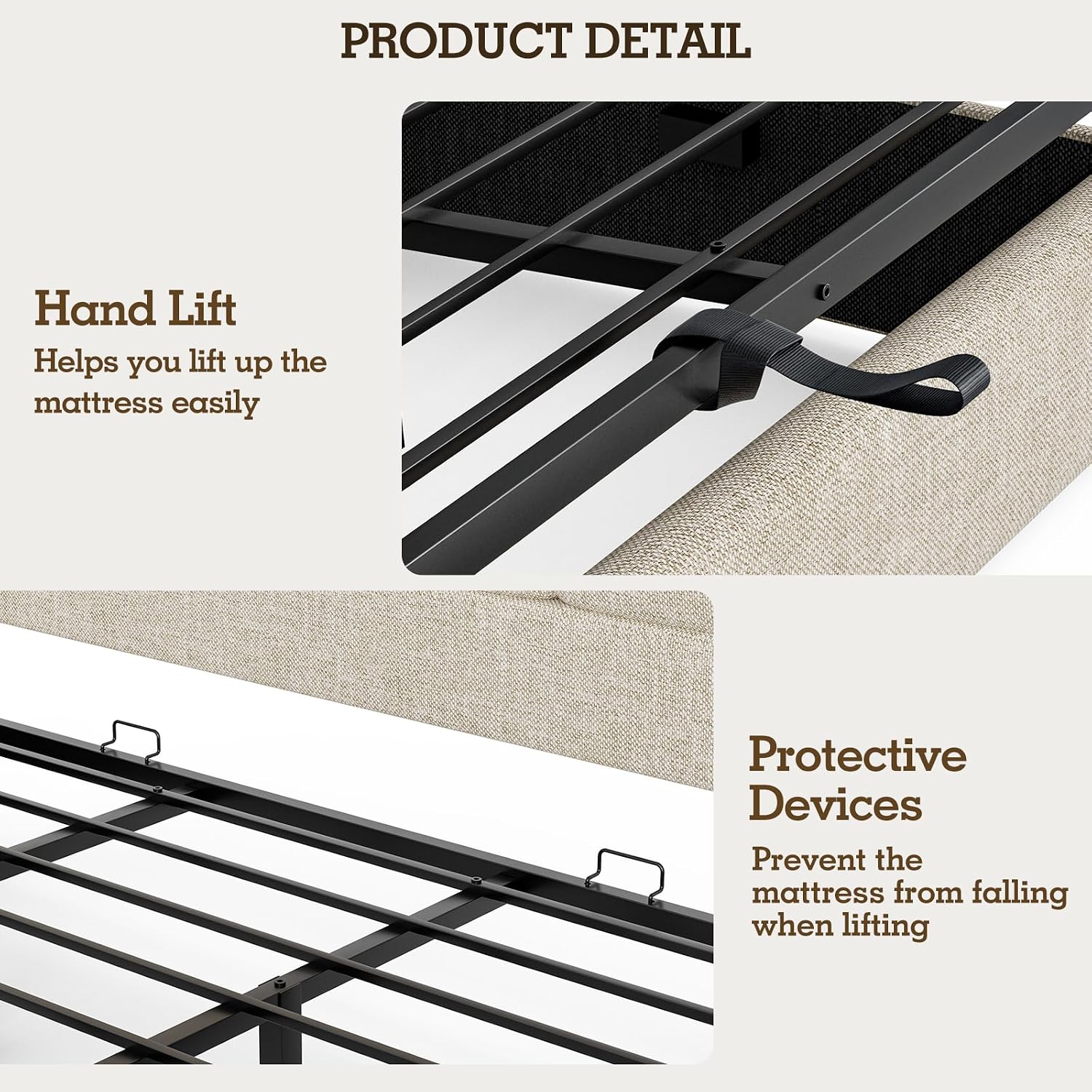 Gas Lift Storage Bed Hydraulic - Linnen bekleed kingsize bedframe met hydraulische