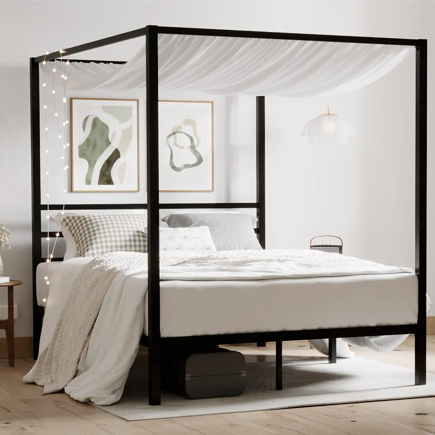 Canopy Bed Frame Metal Queen - Queensize metalen hemelbedframe, zwaarbelastbaar, zwart |