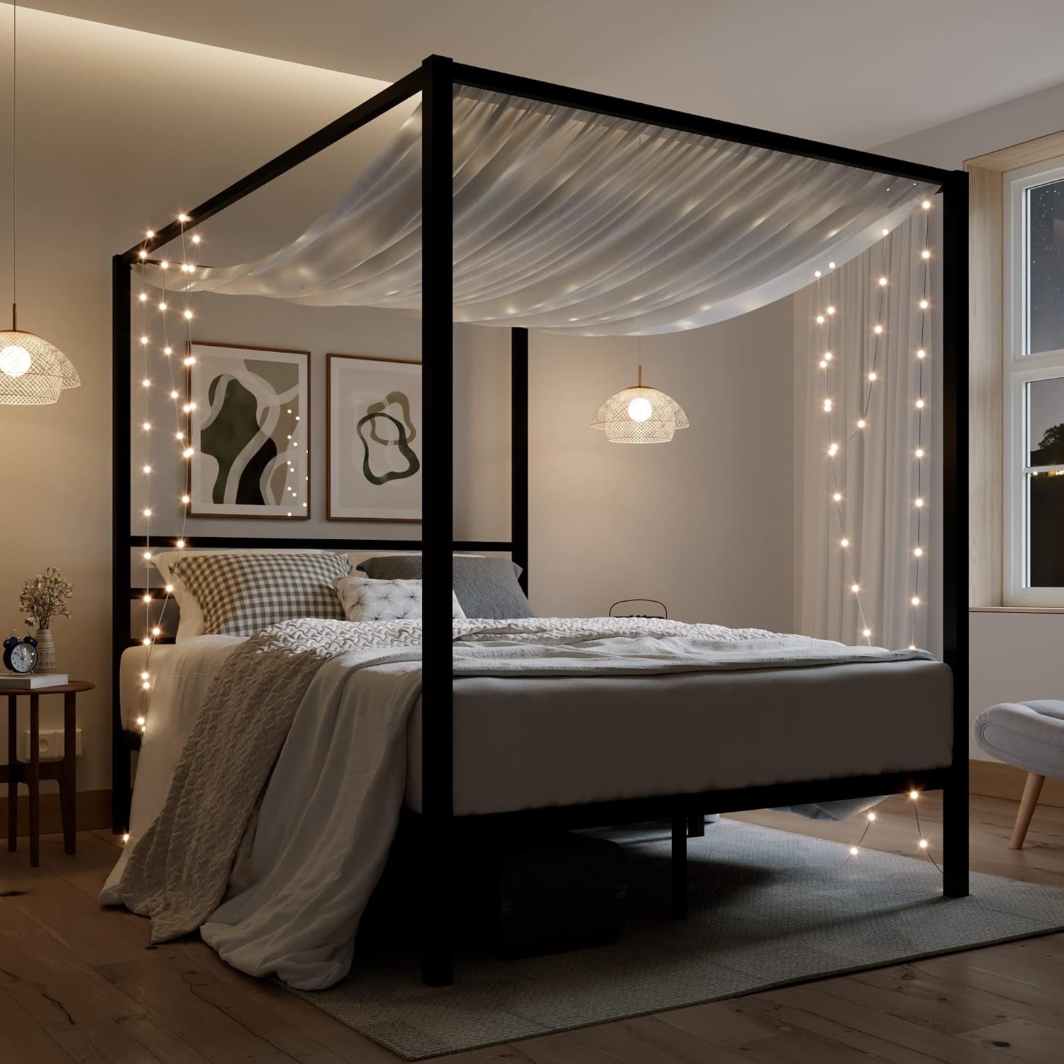 Canopy Bed Frame Metal Queen - Metalen hemelbedframe queensize, zwaarbelastbaar, zwart, op