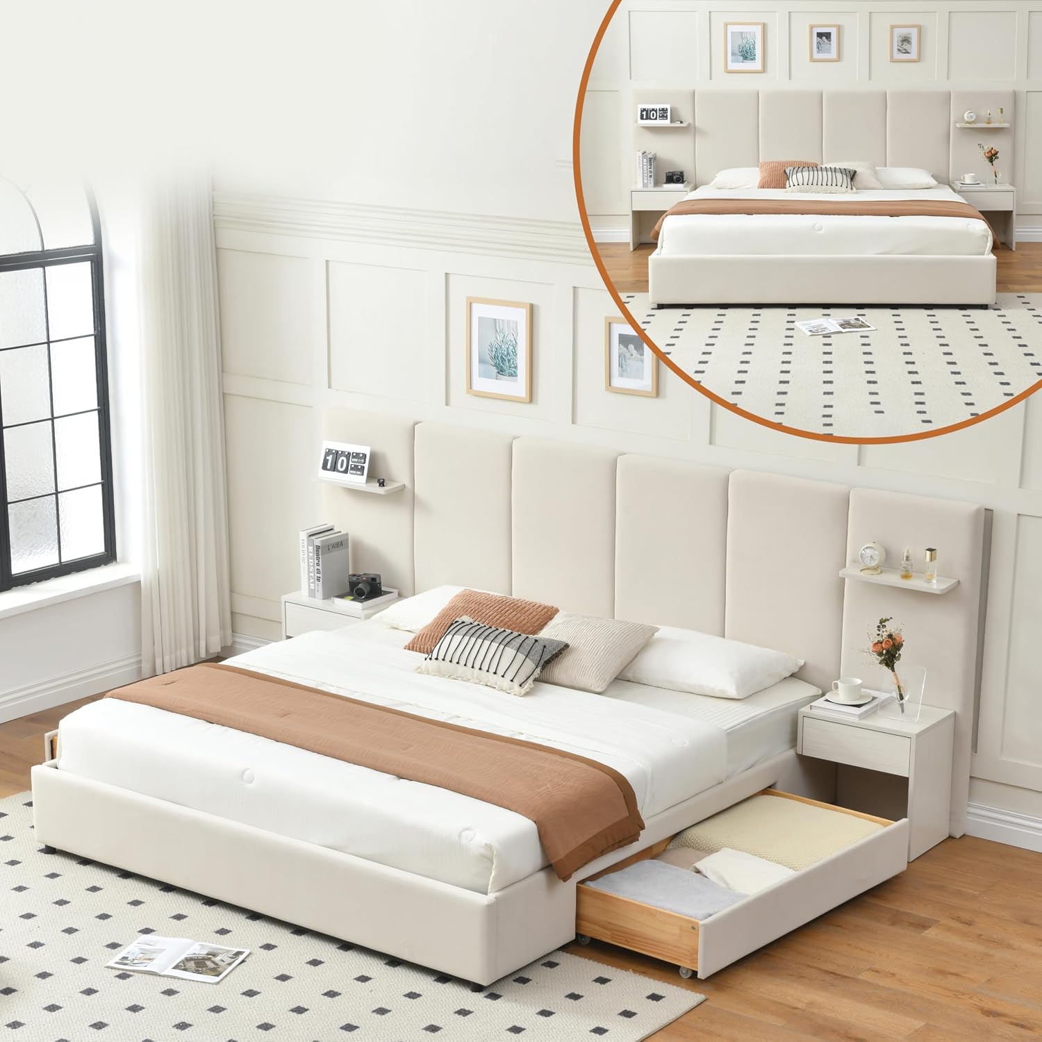 King Size Bed Frame With Storage Drawers - Kingsize bedframe met opbergruimte en ingebouwde