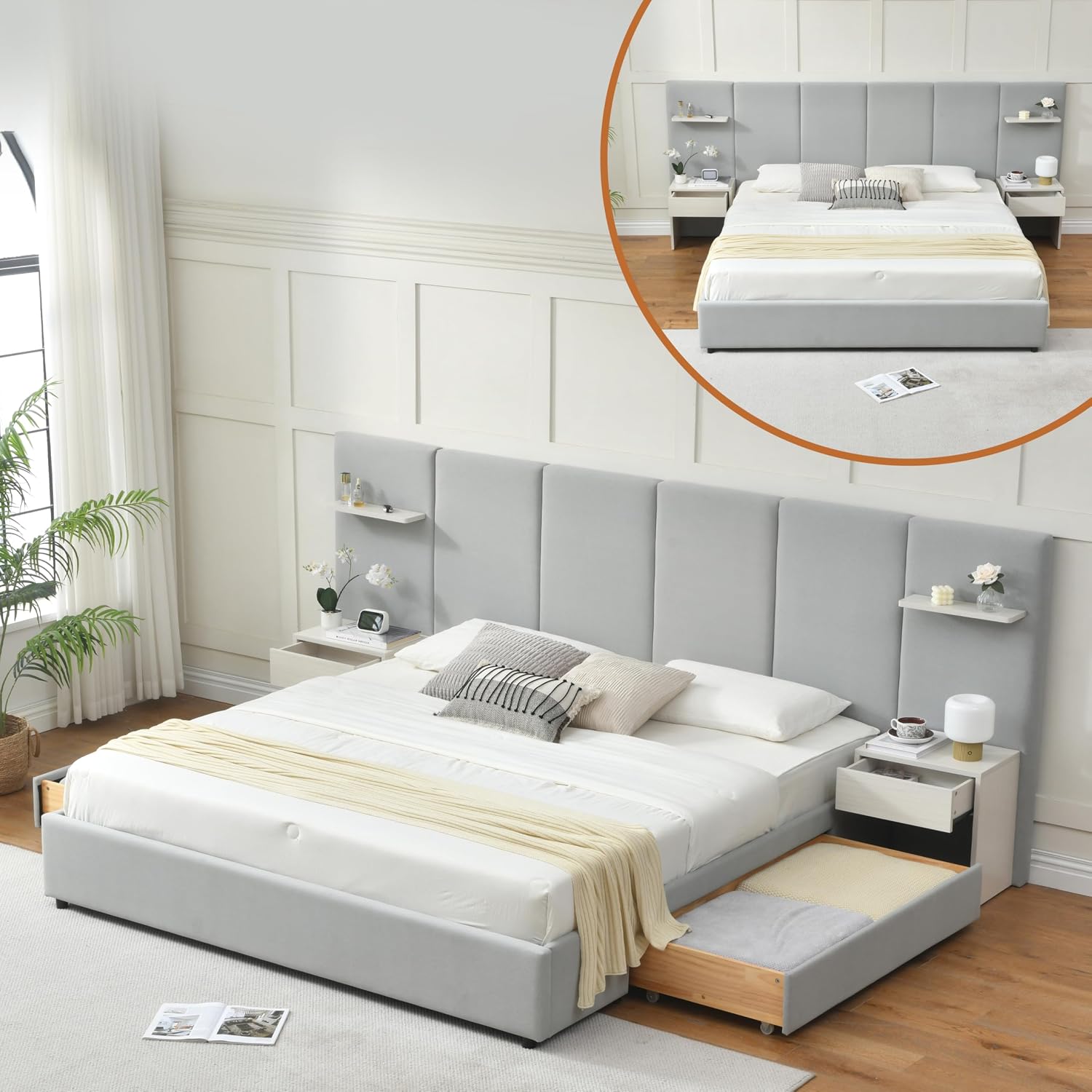King Size Bed Frame With Storage Drawers - Kingsize bedframe met opbergruimte & ingebouwde