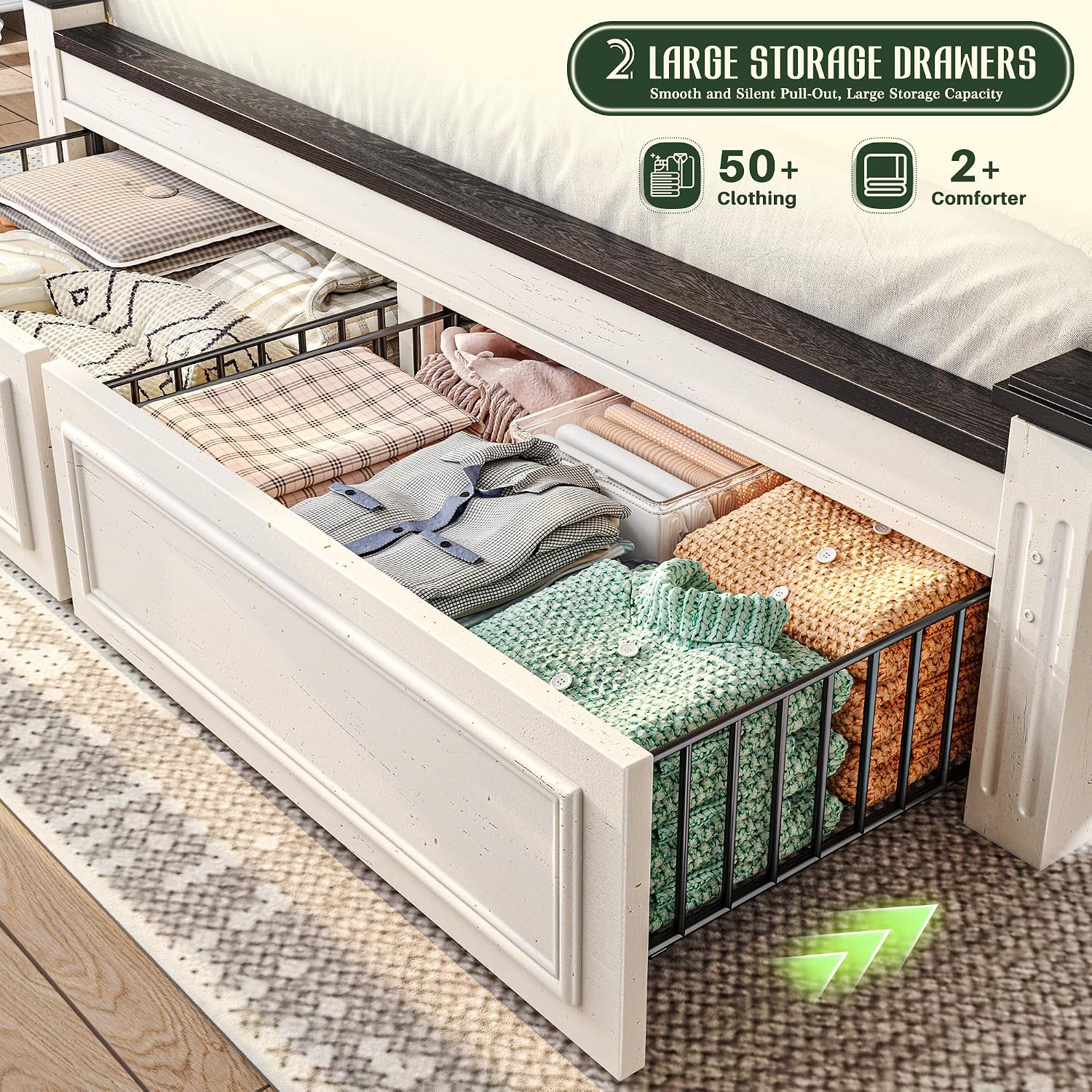 King Size Bed Frame With Storage Drawers - Kingsize bedframe, 51 inch hoog hoofdeinde