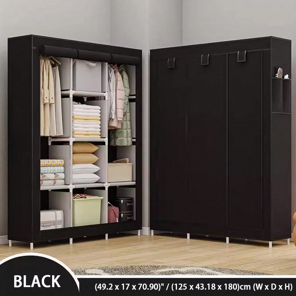Wardrobe Closet Portable Fabric Cover - 71 inch draagbare kledingkast, moderne zwarte