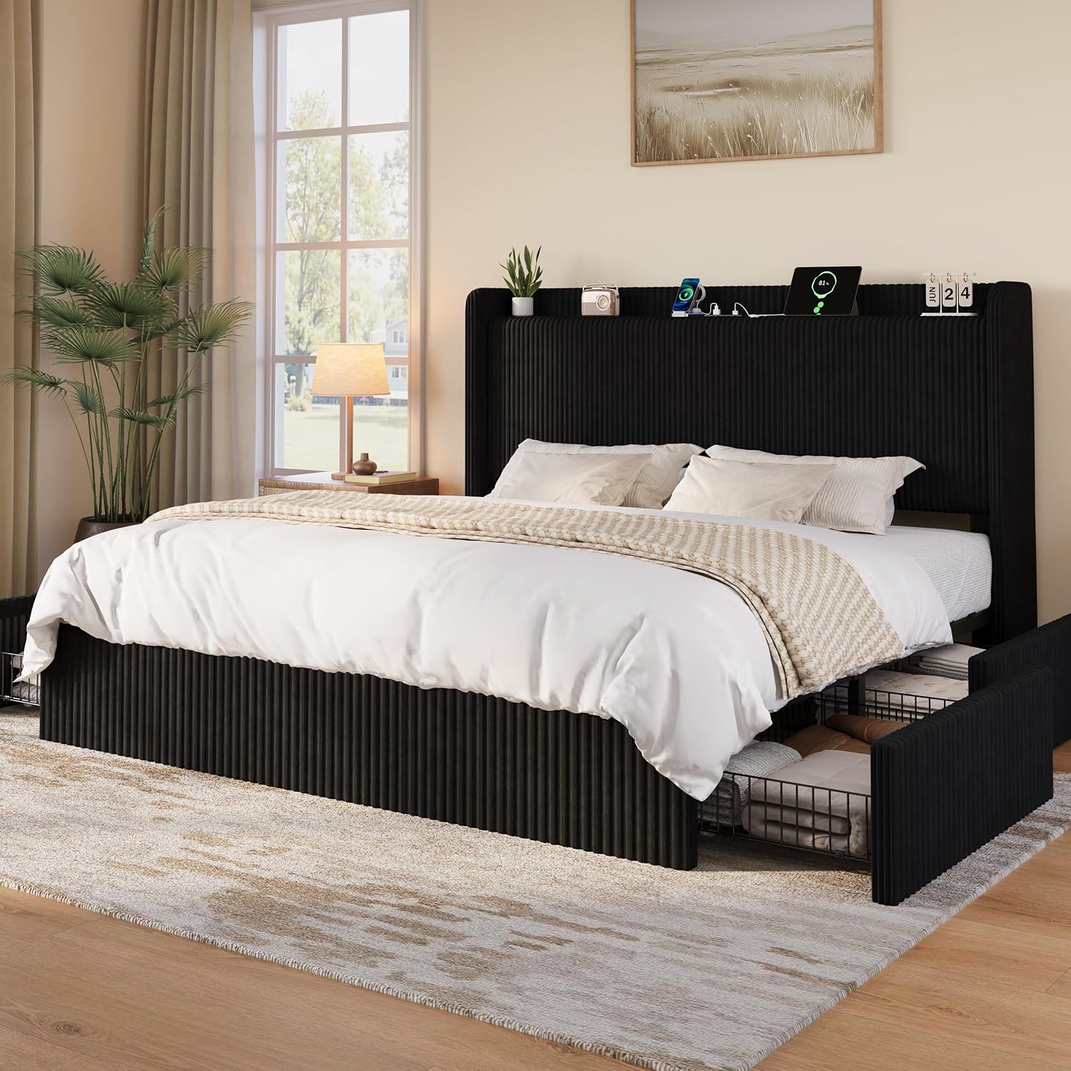 King Size Bed Frame With Storage Drawers - Kingsize bedframe met 4 extra grote