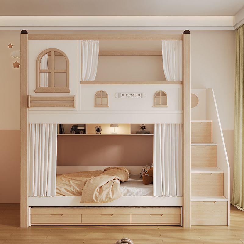 Bunk Bed With Stairs And Slide - Kinderstapelbed met glijbaan en opbergtrap, queensize