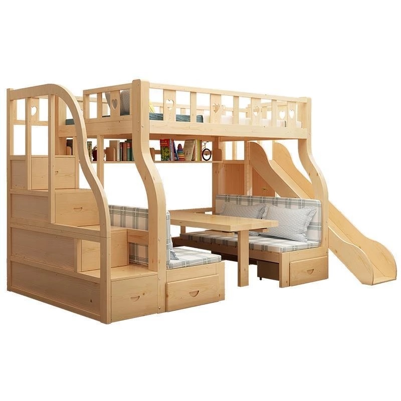 Bunk Bed With Stairs And Slide - -ForMultifunctioneel stapelbed Massief houten opbergladen Gecombineerd