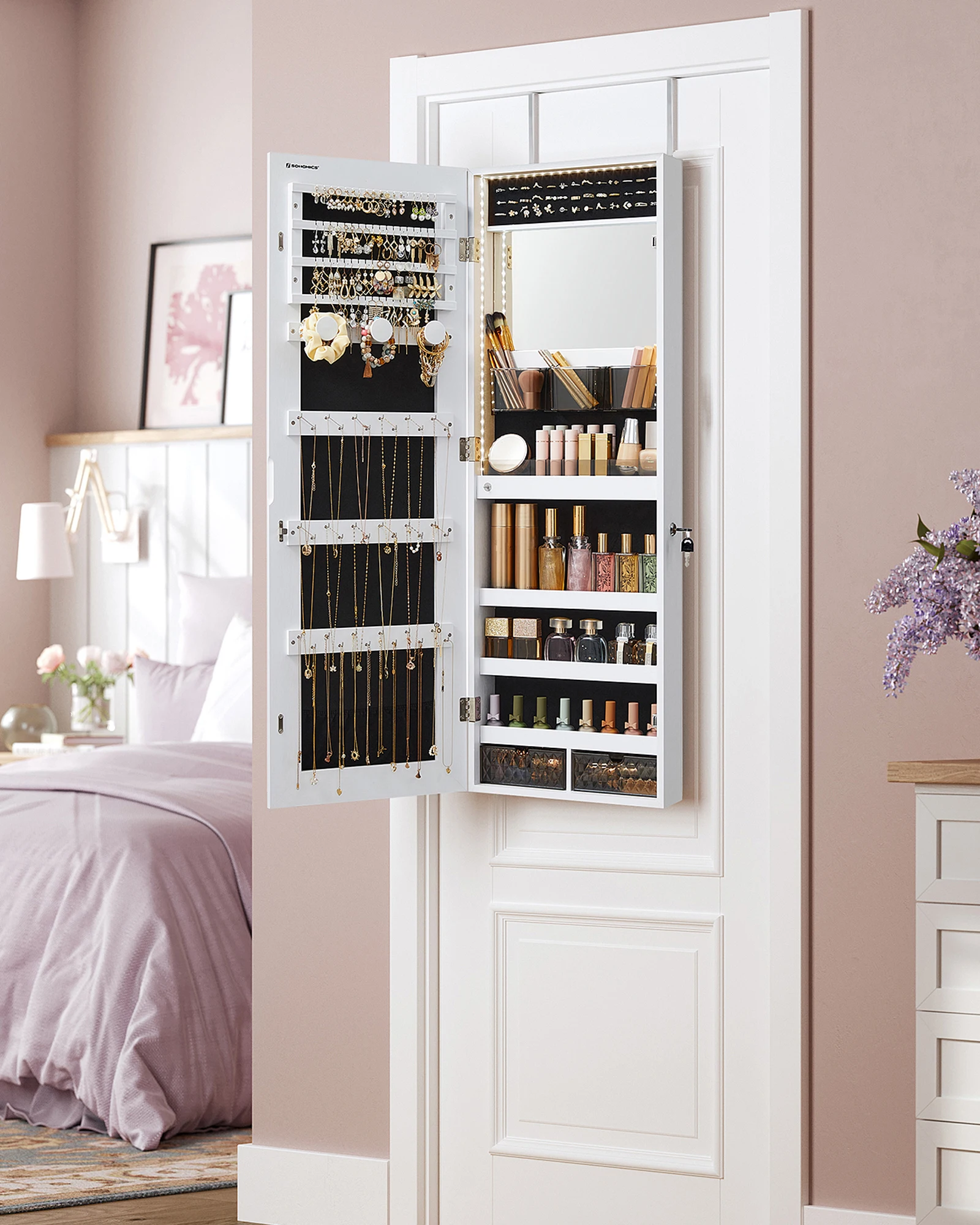 Full Length Mirror Jewelry Armoire - # Multifunctionele sieradenkast Witte afsluitbare sieradenkast