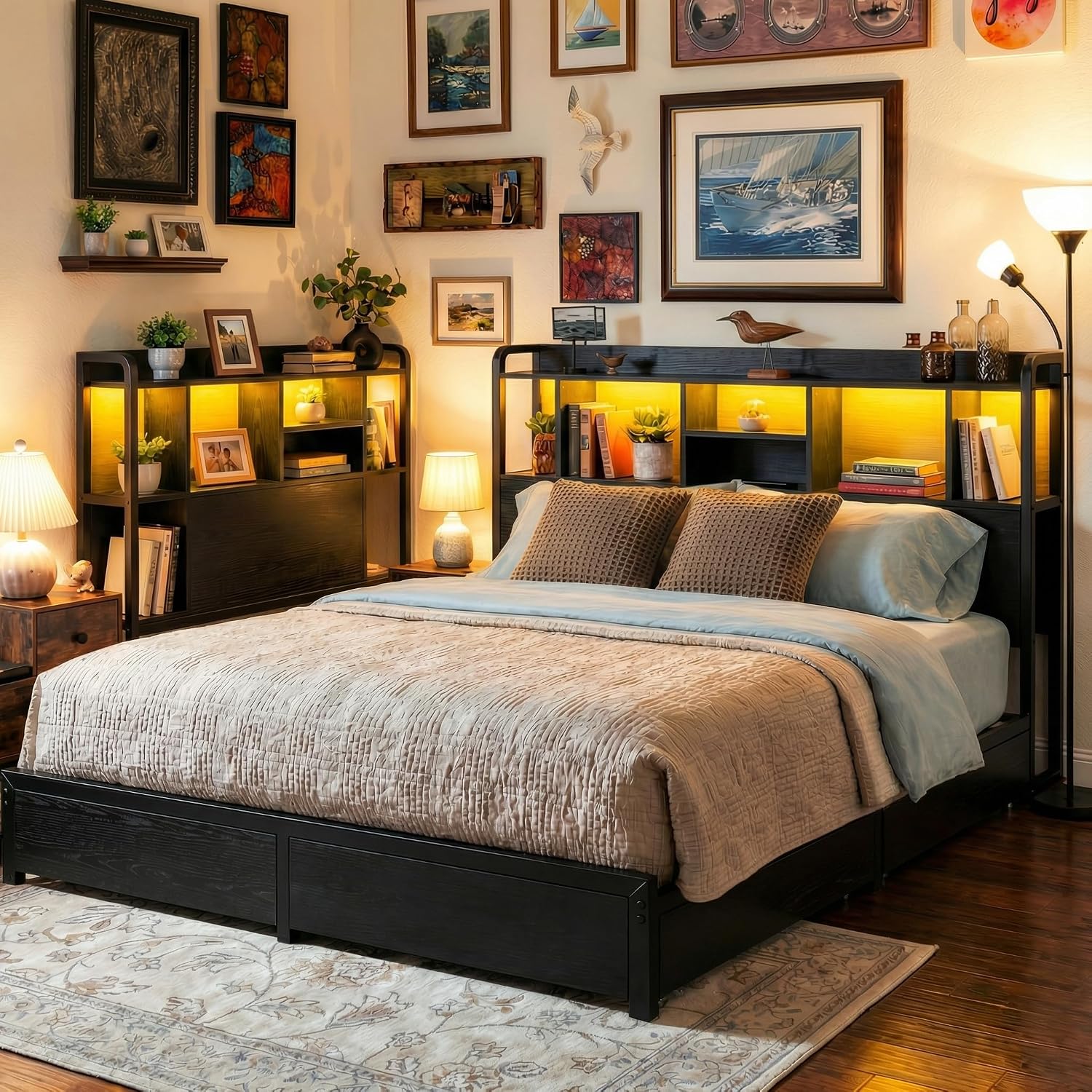 King Size Bed Frame With Storage Drawers - Kingsize bedframe met opbergruimte, hoofdeinde en