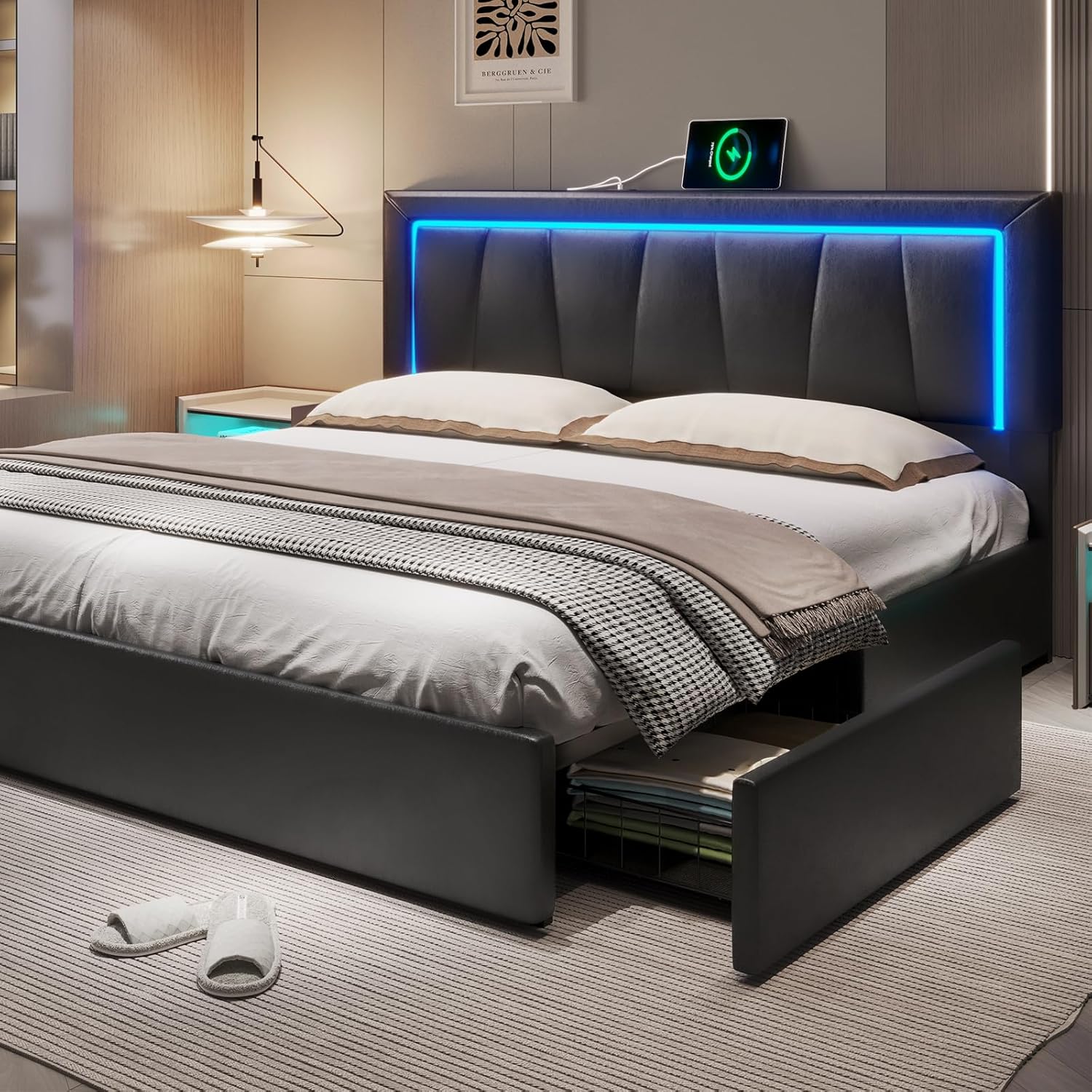 King Size Bed Frame With Storage Drawers - California King bedframe met 4 opbergladen