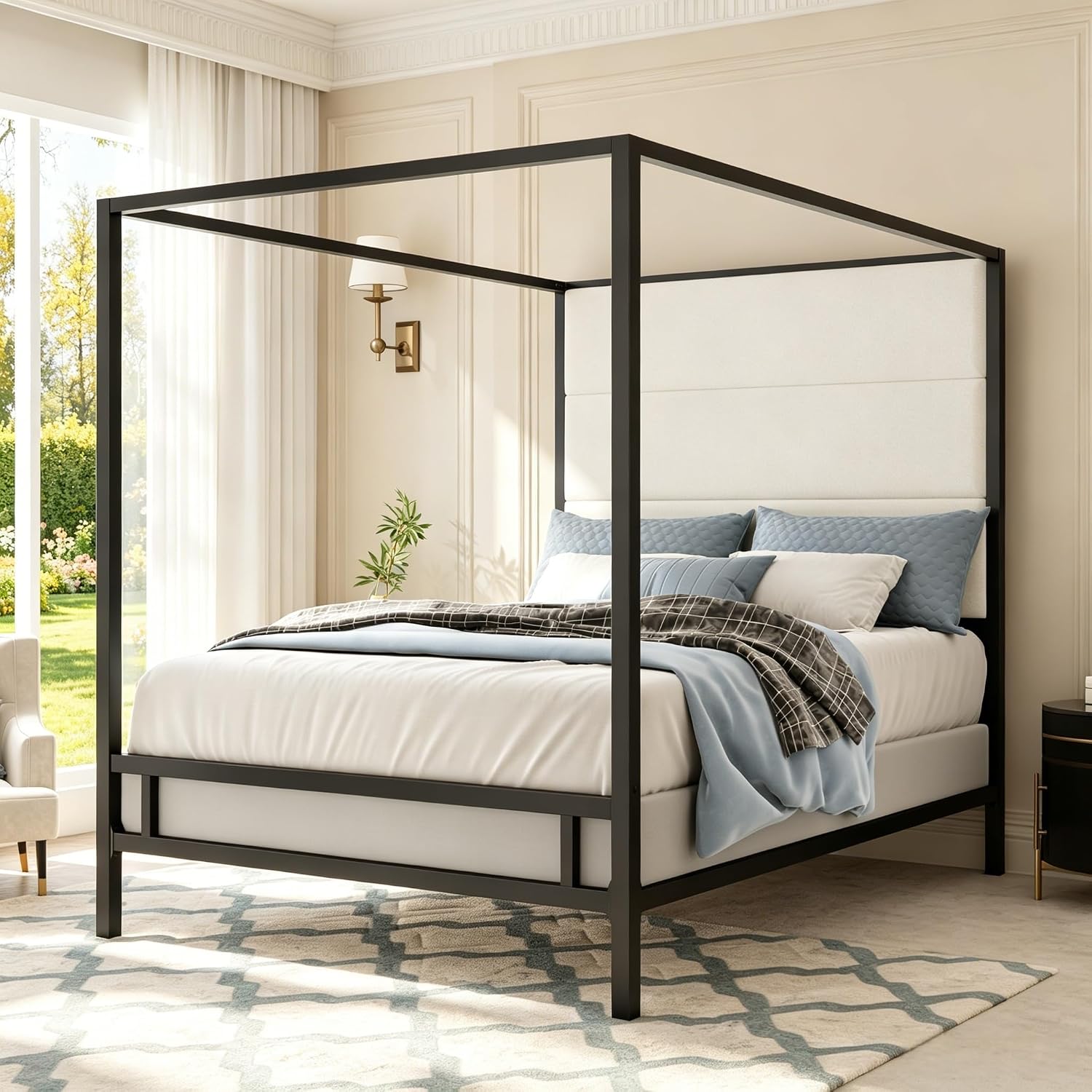 Canopy Bed Frame Metal Queen - Koninginnekamerbed, hoog, met fluwelen bekleding, metalen