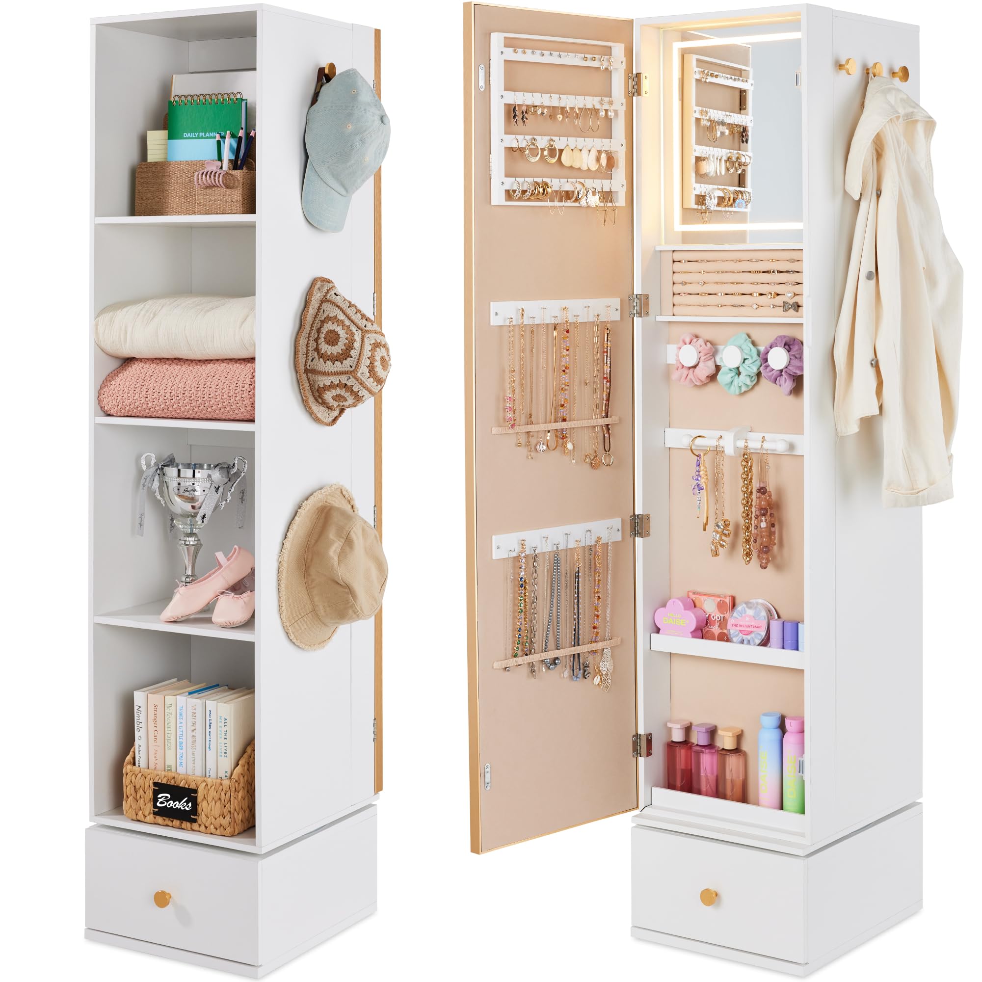 Full Length Mirror Jewelry Armoire - Draaibare spiegel met opbergkast, 360 graden