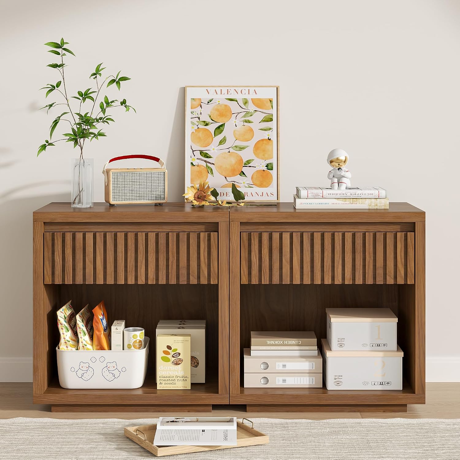 Solid Wood Nightstand 2 Drawers - Set van 2 nachtkastjes met 2