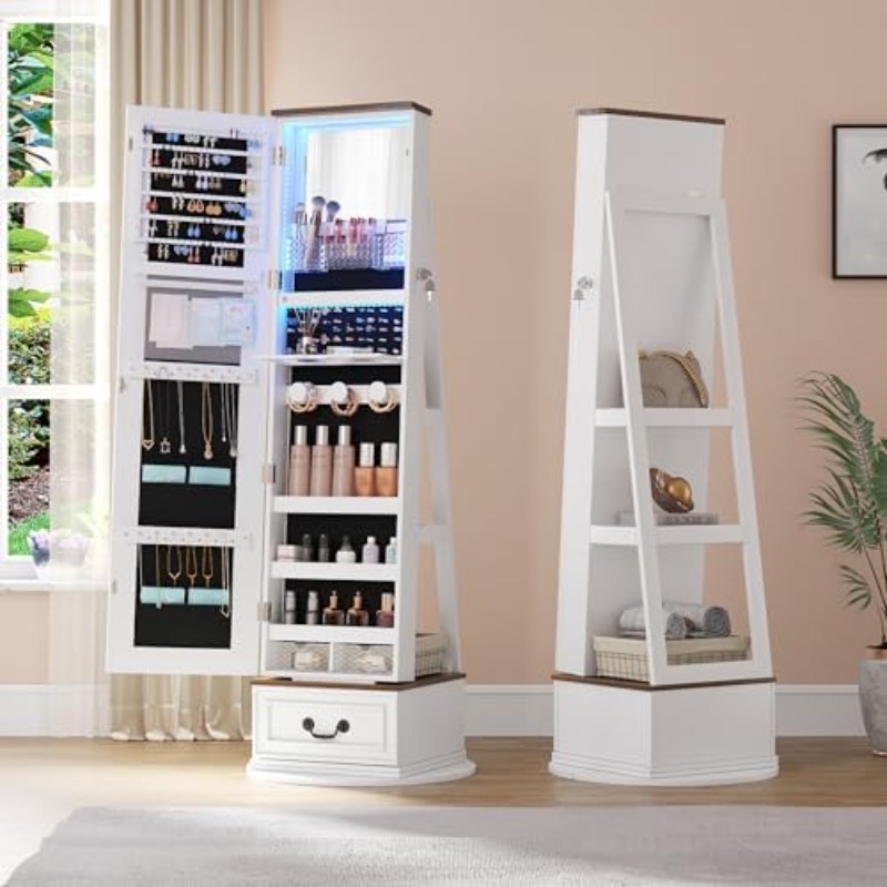Full Length Mirror Jewelry Armoire - 360 ° Draaibare sieradenkast met spiegel