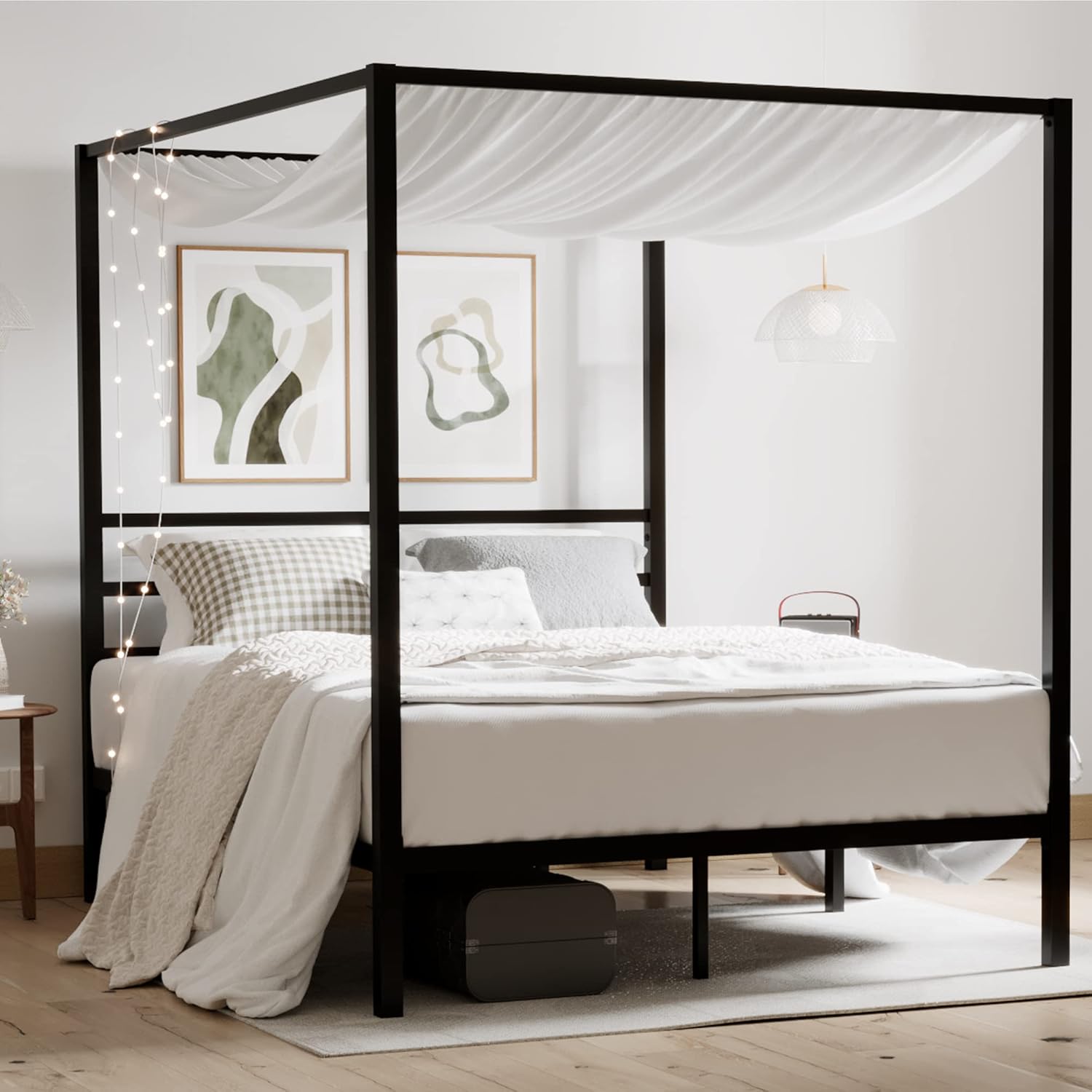 Canopy Bed Frame Metal Queen - Koningin-formaat metalen hemelbedframe, heavy-duty platform met