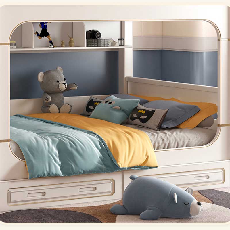 Bunk Bed With Stairs And Slide - Modern wit kinderkamermeubilair, luxe houten prinsessen