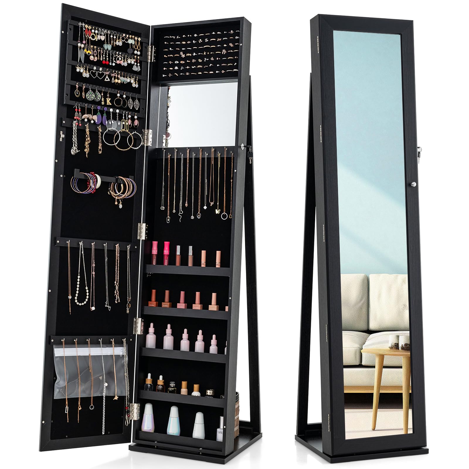 Full Length Mirror Jewelry Armoire - Sieradenkast met 62 inch hoge, lange