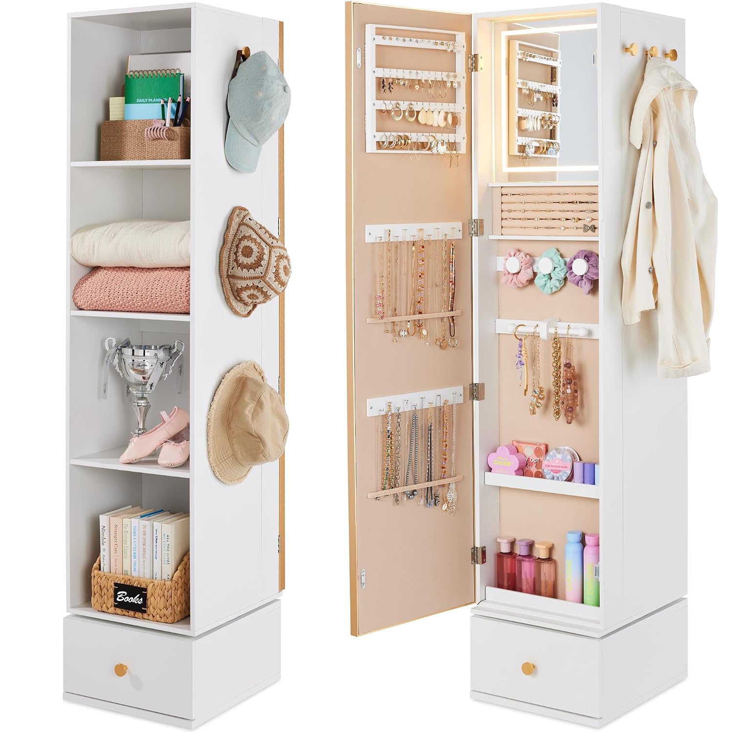 Full Length Mirror Jewelry Armoire - Draaibare spiegel met opbergkast, 360 graden