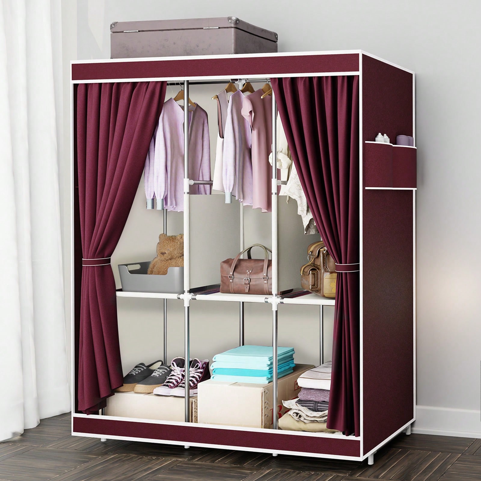 Wardrobe Closet Portable Fabric Cover - 65 inch draagbare kledingkast met planken