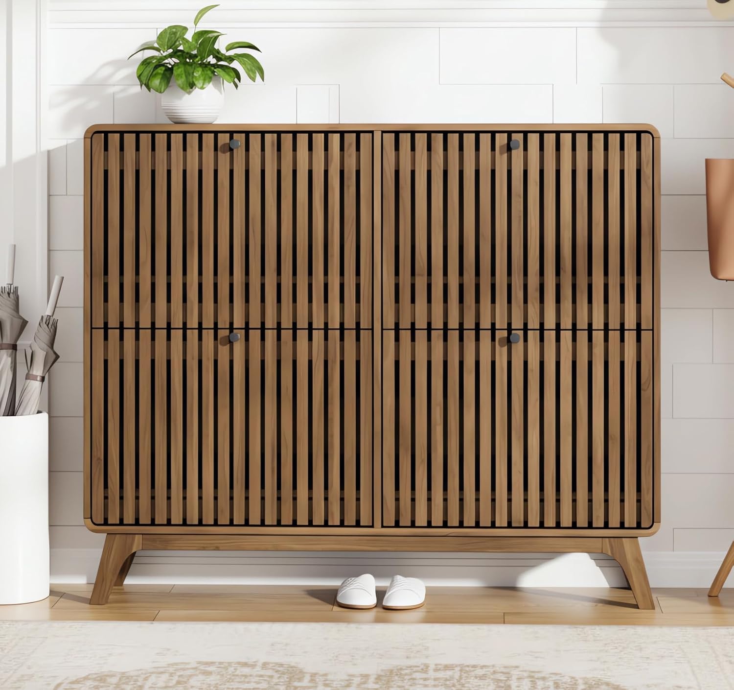 Shoe Rack Cabinet Narrow Entryway - # Grote bamboe schoenenkast met 4