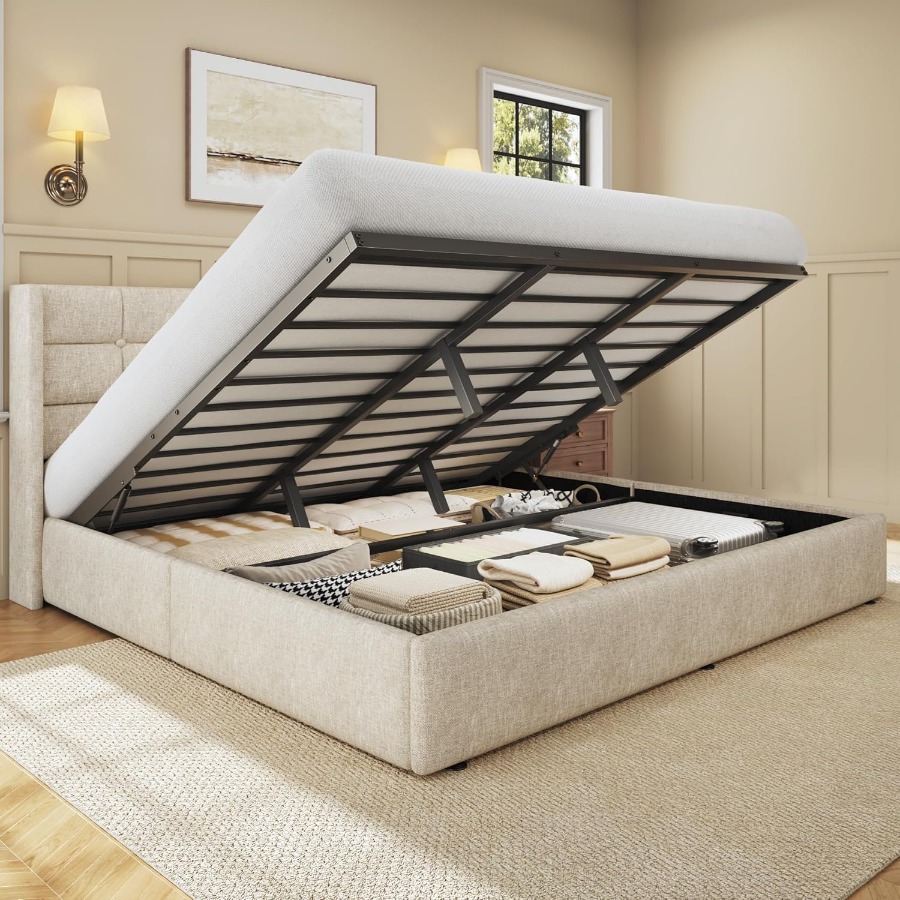 Gas Lift Storage Bed Hydraulic - Bedframe met opbergruimte en verstelbare hoogte,