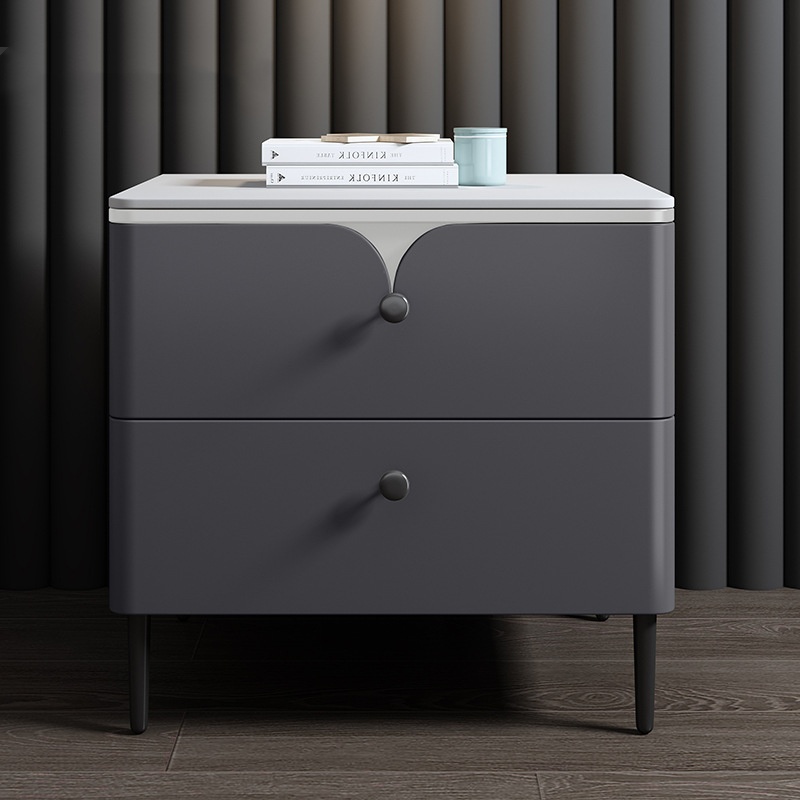 Solid Wood Nightstand 2 Drawers - Modern nachtkastje van massief hout met