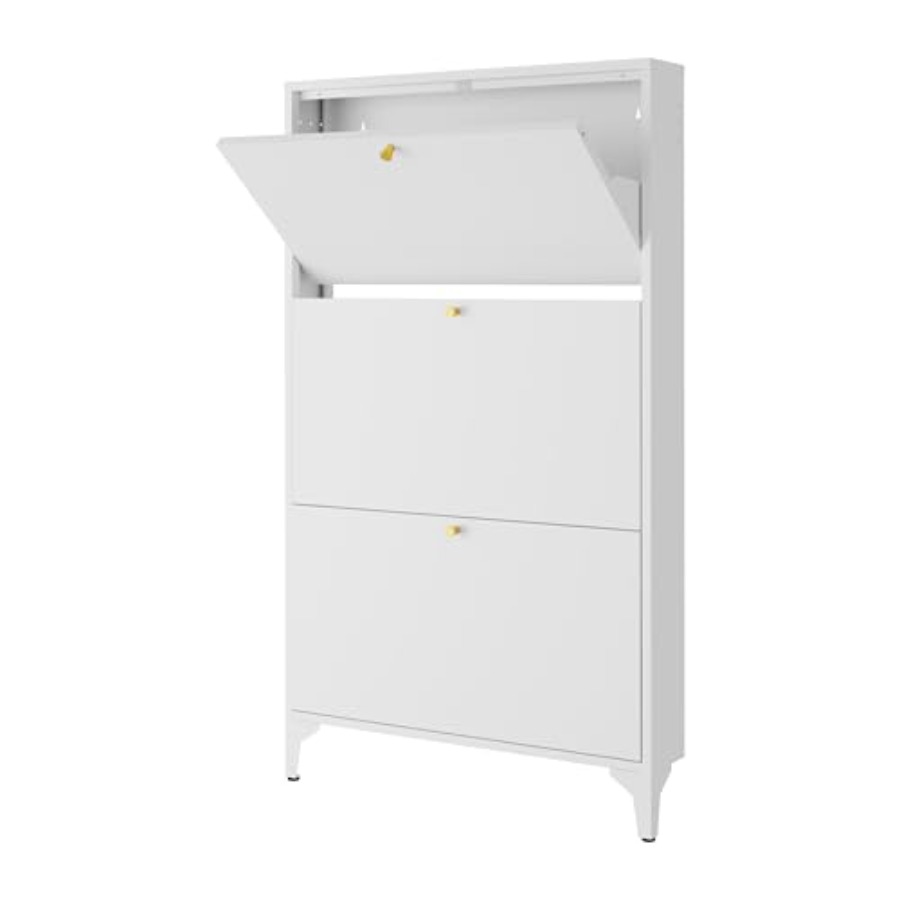 Shoe Rack Cabinet Narrow Entryway - Vrijstaande schoenenkast met 3 klapdeuren, smalle