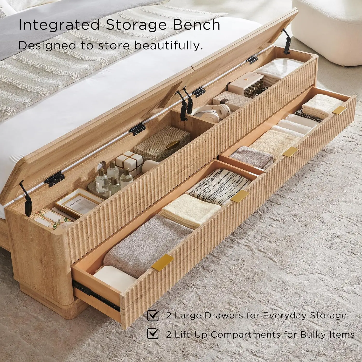 Gecanneleerd kingsize bedframe - King Size Bed Frame With Storage Drawers recensie en prijs