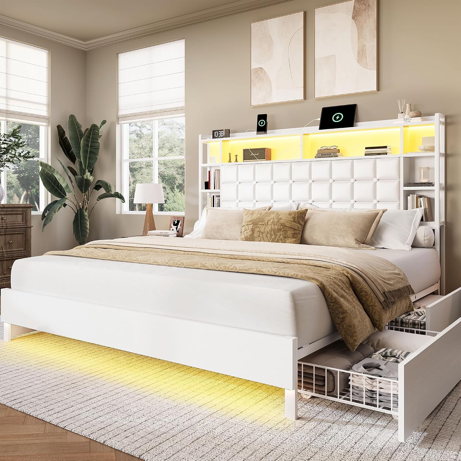 Houten bedframe in kingsize, m - King Size Bed Frame With Storage Drawers recensie en prijs
