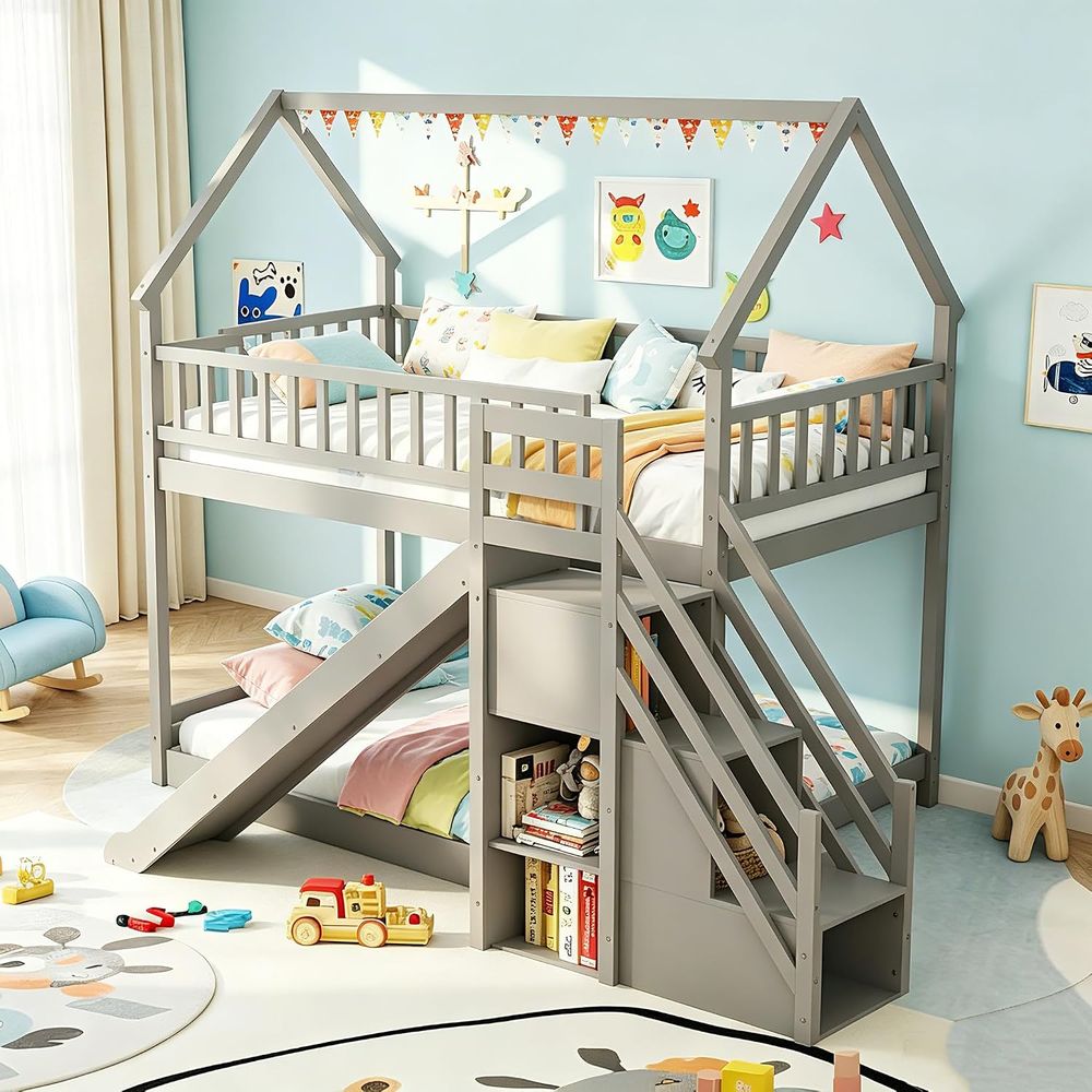 Stapelbed met glijbaan & trap, - Bunk Bed With Stairs And Slide recensie en prijs