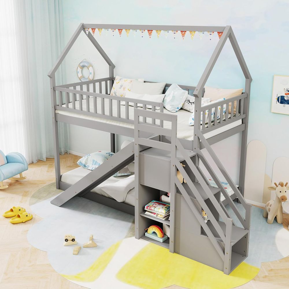 Stapelbed met glijbaan & trap, - Bunk Bed With Stairs And Slide recensie en prijs