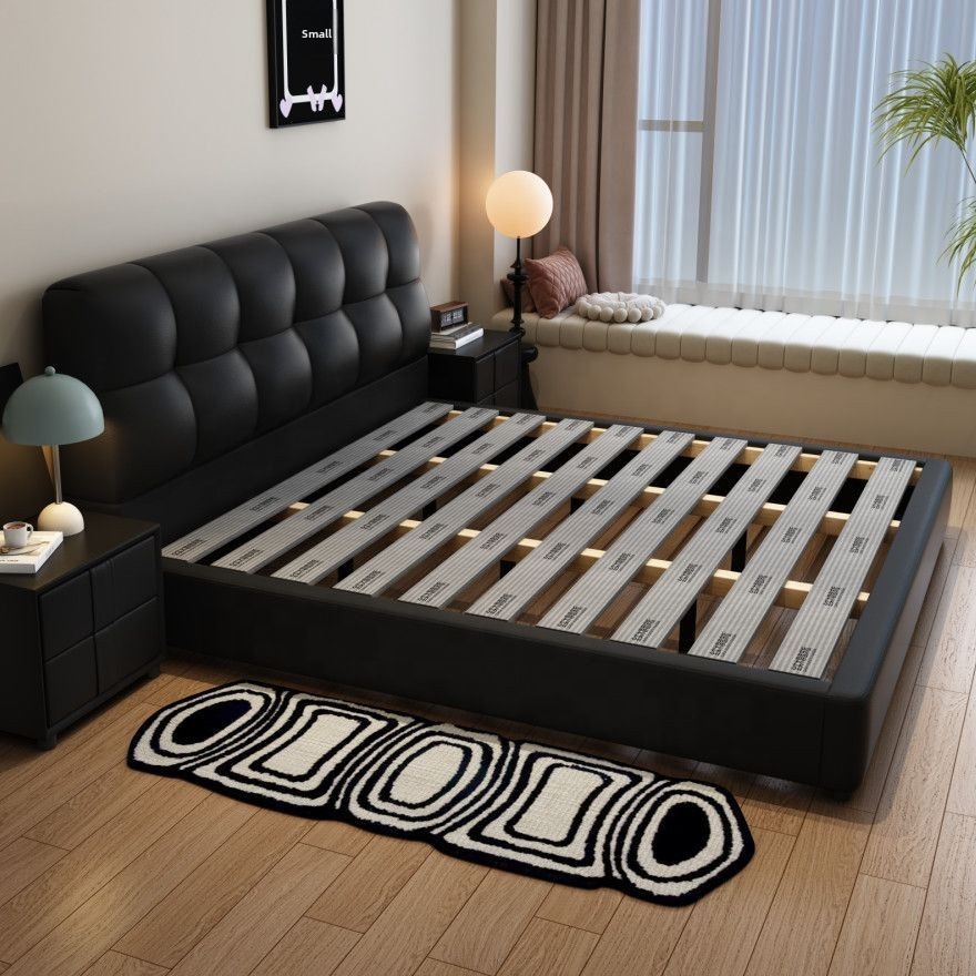 # Zwart gestoffeerd lederen op - King Size Bed Frame With Storage Drawers recensie en prijs