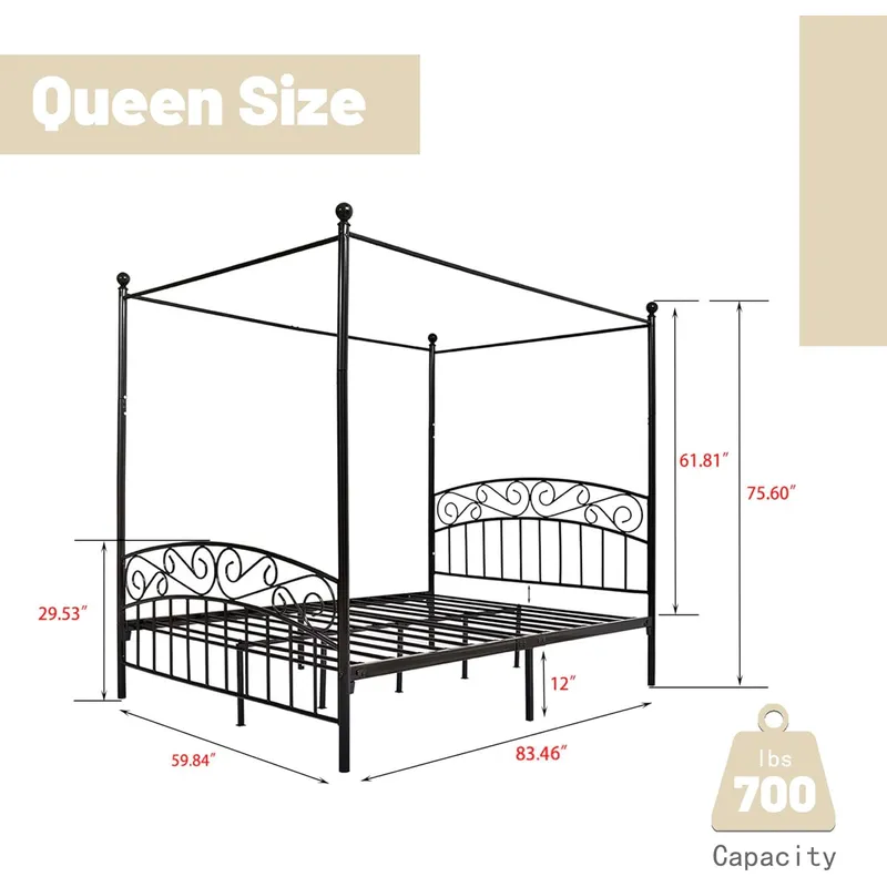 Queen-size bedframe met hemelb - Canopy Bed Frame Metal Queen recensie en prijs
