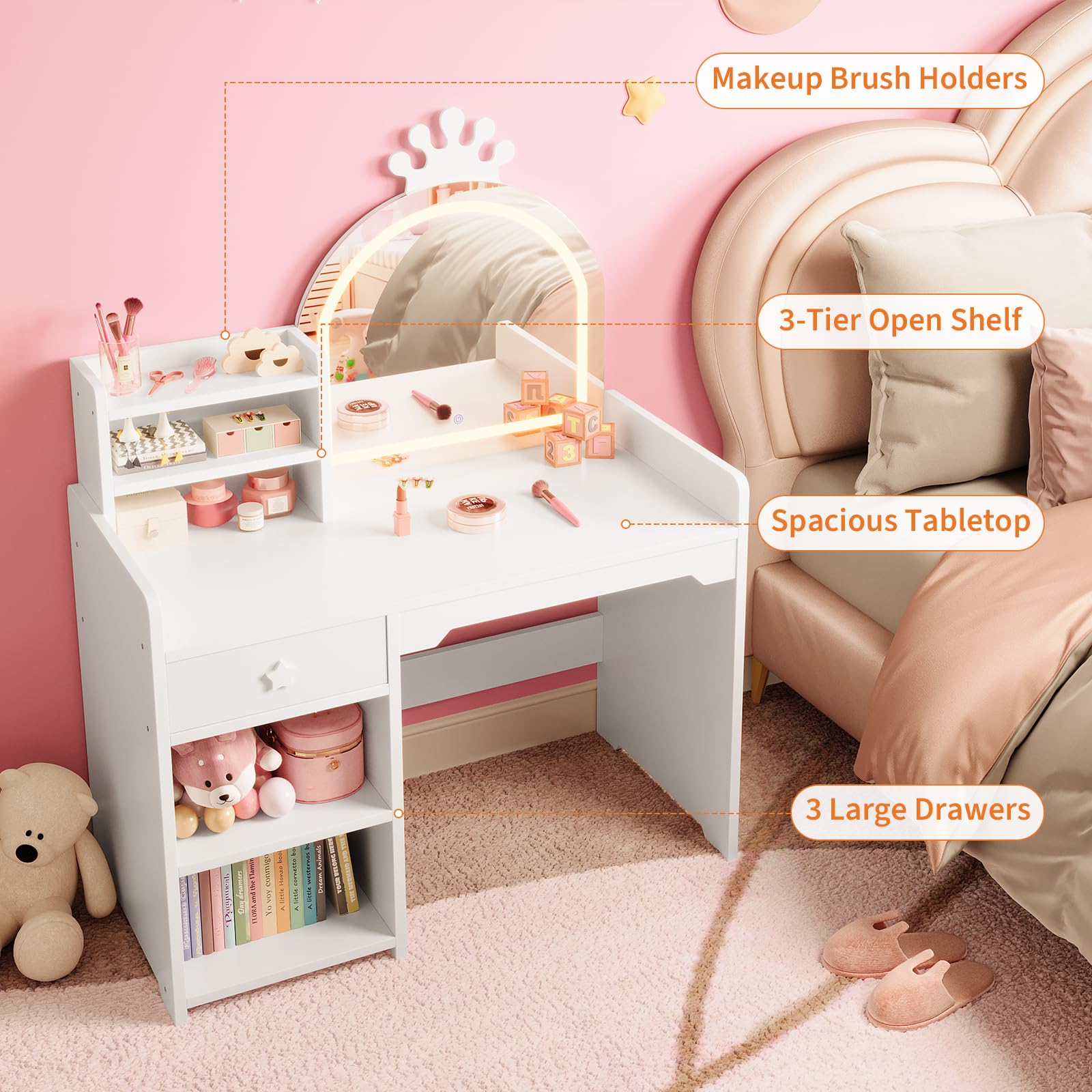 Kinderkaptafel & Stoelset - LE - Dressing Table Vanity With Lighted Mirror recensie en prijs