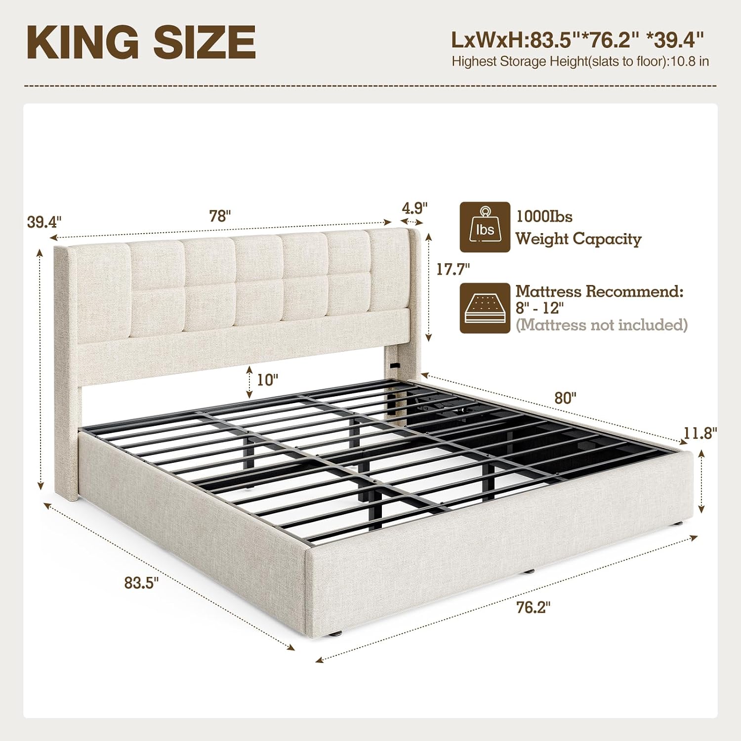 Kingsize bedframe met hydrauli - Gas Lift Storage Bed Hydraulic recensie en prijs