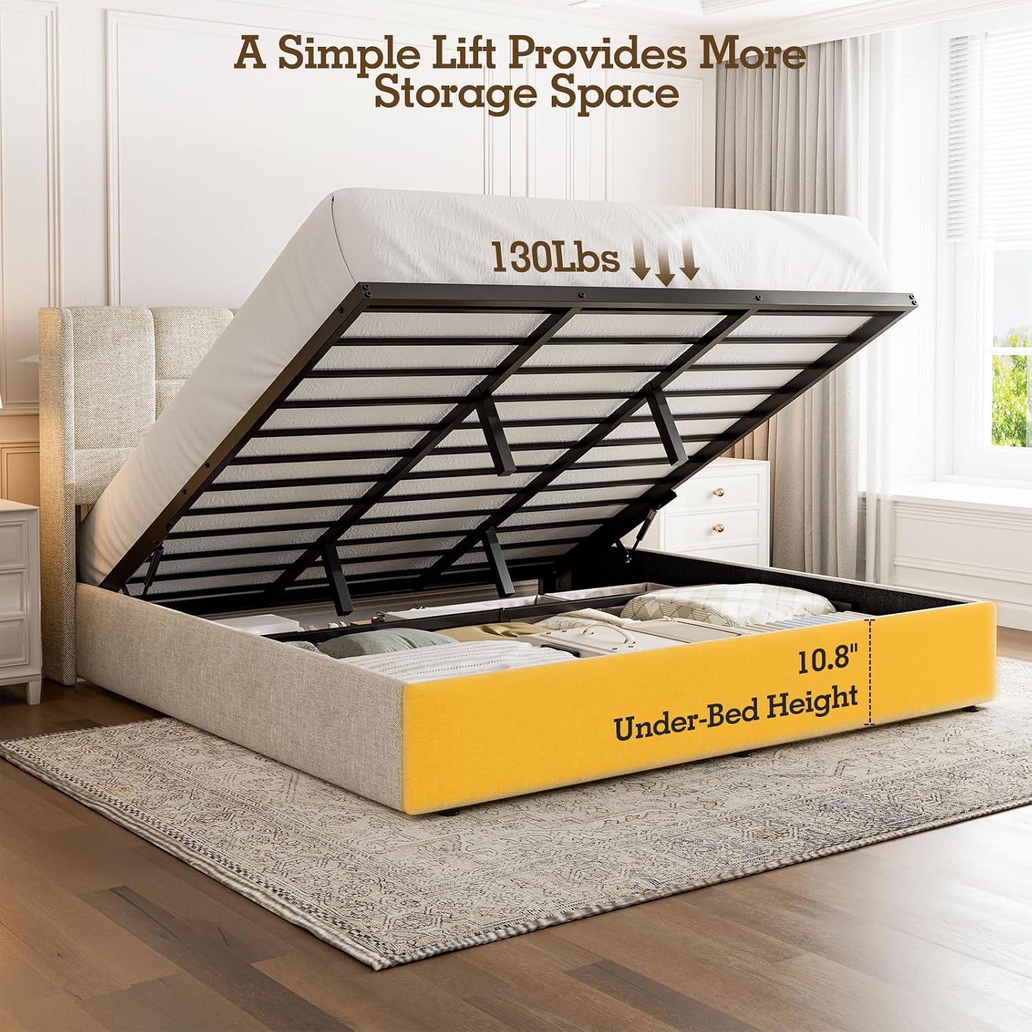 Kingsize bedframe met hydrauli - Gas Lift Storage Bed Hydraulic recensie en prijs
