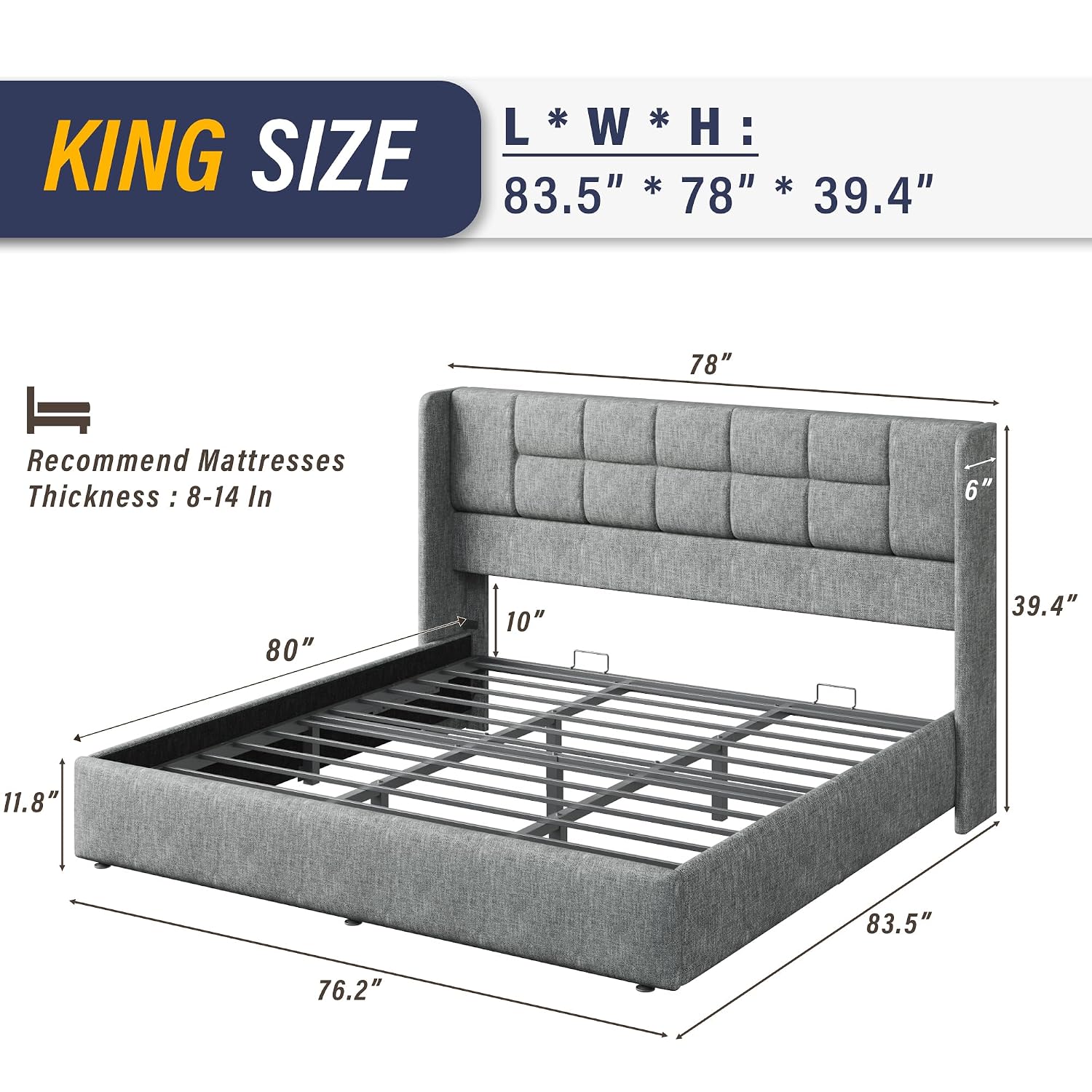 Kingsize bedframe met hydrauli - Gas Lift Storage Bed Hydraulic recensie en prijs