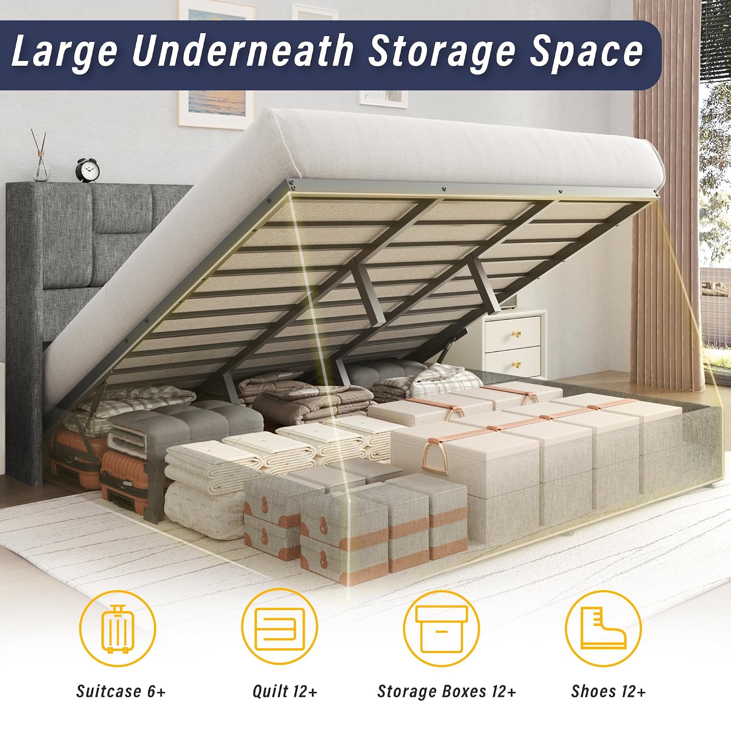 Kingsize bedframe met hydrauli - Gas Lift Storage Bed Hydraulic recensie en prijs