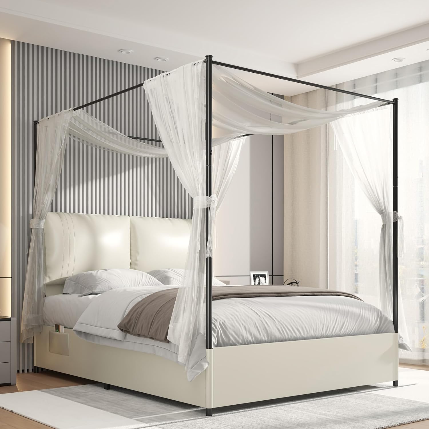 Queen hemelbedframe met gestof - Canopy Bed Frame Metal Queen recensie en prijs