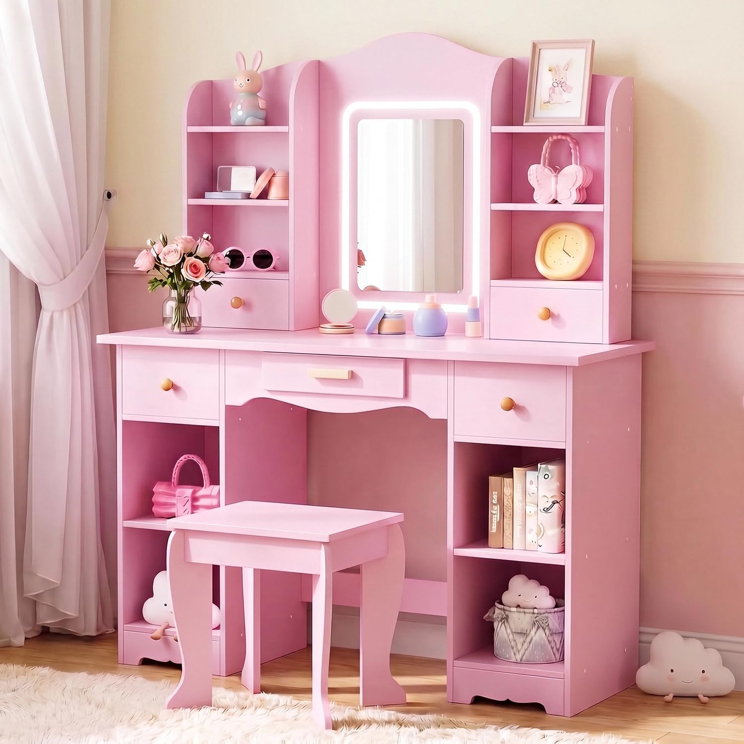 Kinderkaptafel met 3-kleurige  - Dressing Table Vanity With Lighted Mirror recensie en prijs