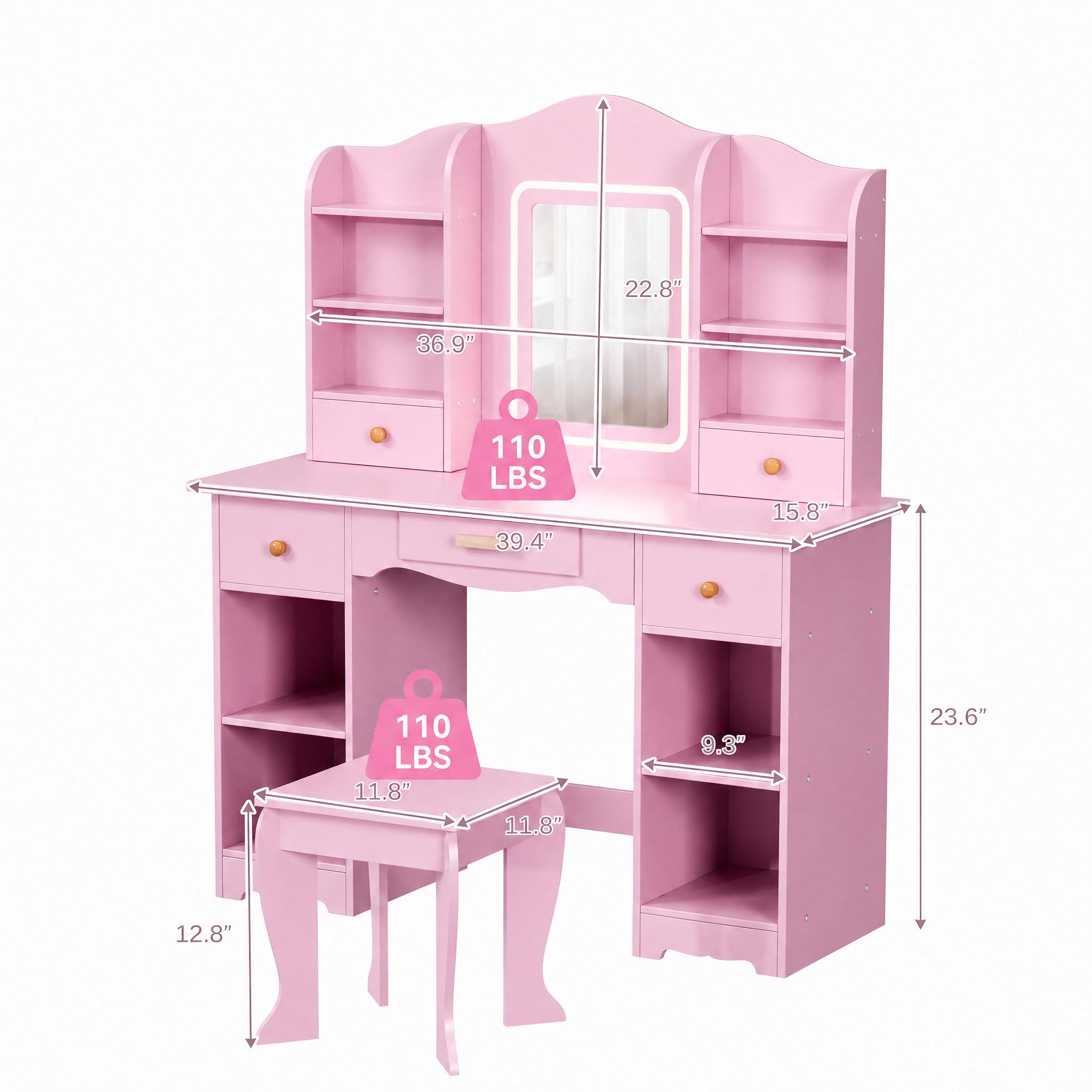 Kinderkaptafel met 3-kleurige  - Dressing Table Vanity With Lighted Mirror recensie en prijs