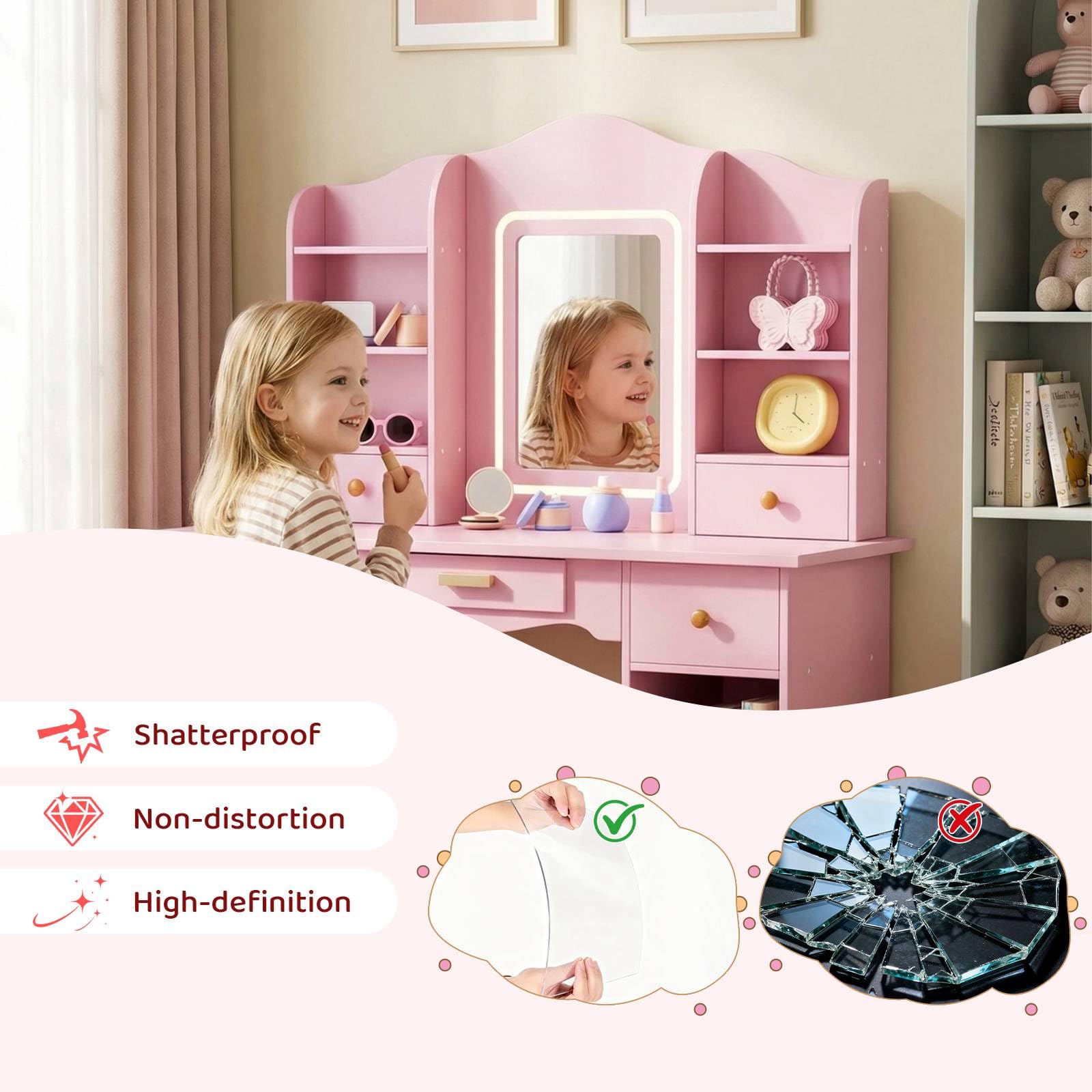 Kinderkaptafel met 3-kleurige  - Dressing Table Vanity With Lighted Mirror recensie en prijs