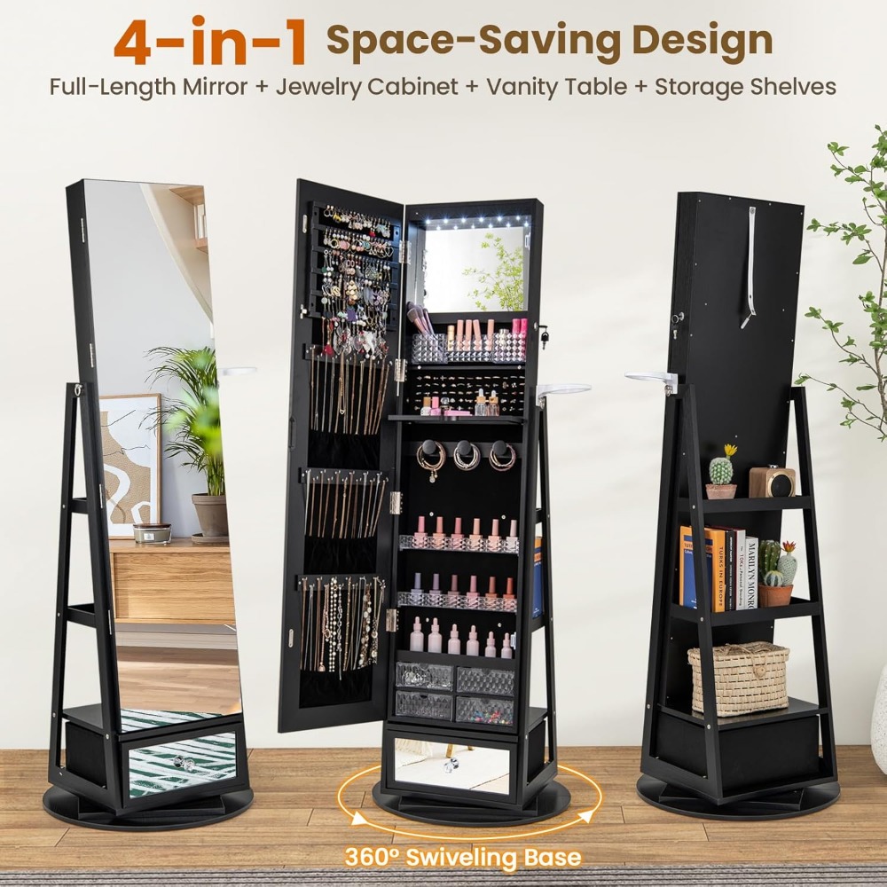 360 °   Draaibare sieradenkast - Full Length Mirror Jewelry Armoire recensie en prijs