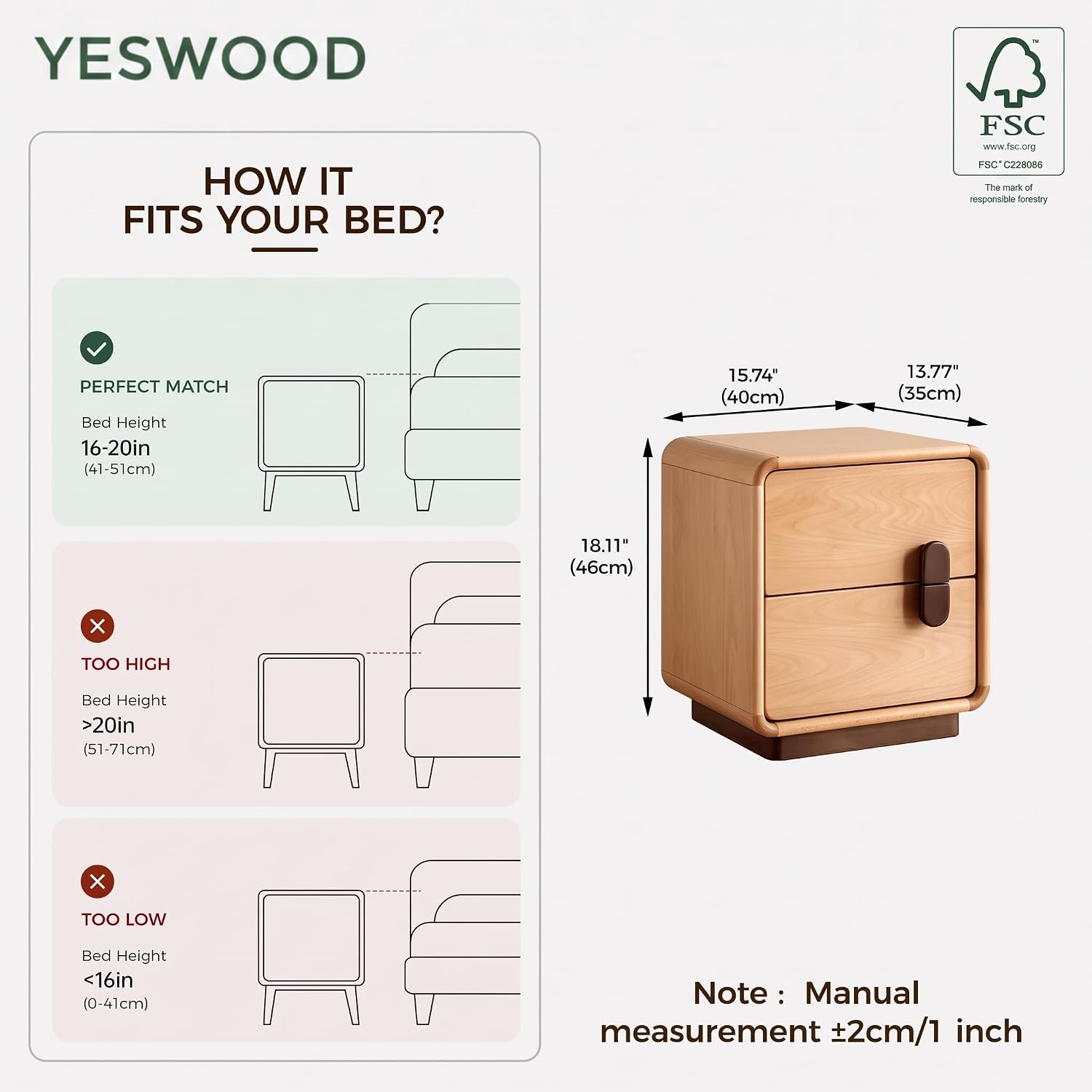 Nachtkastje van massief hout m - Solid Wood Nightstand 2 Drawers recensie en prijs
