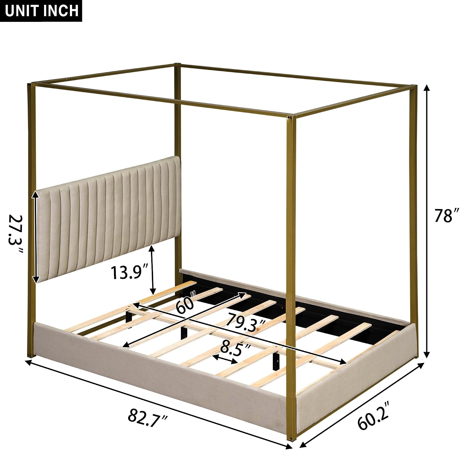 Modern 4-poster bed met hoofdb - Canopy Bed Frame Metal Queen recensie en prijs