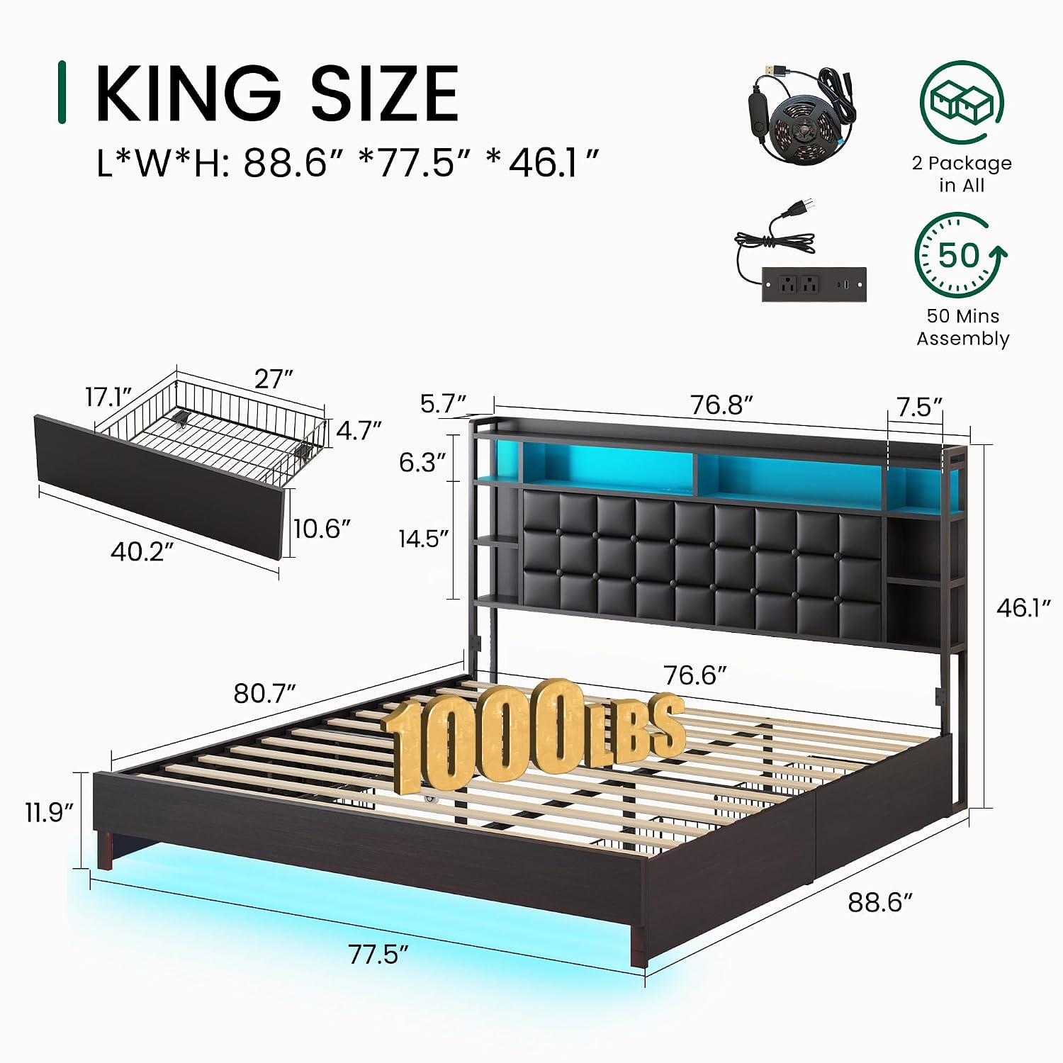 Houten kingsize bedframe met o - King Size Bed Frame With Storage Drawers recensie en prijs