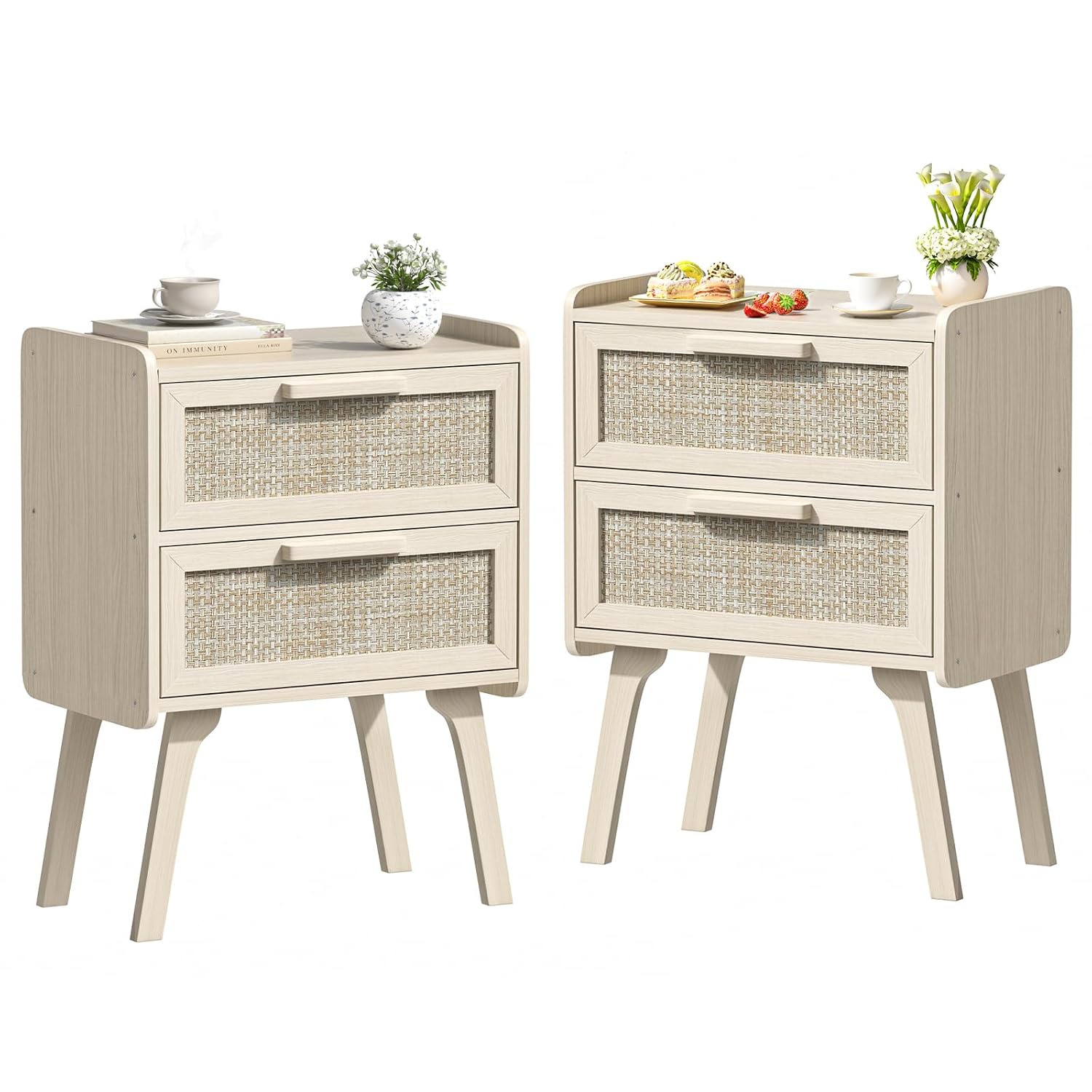 Rotan nachtkastje set van 2, 2 - Solid Wood Nightstand 2 Drawers recensie en prijs